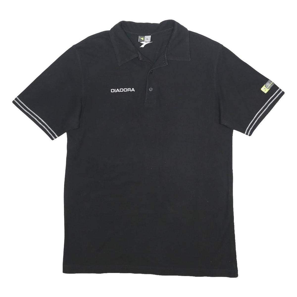 DIADORA Mens Black Polo Shirt XL Cotton Short Sleeve Plain Regular Fit Button