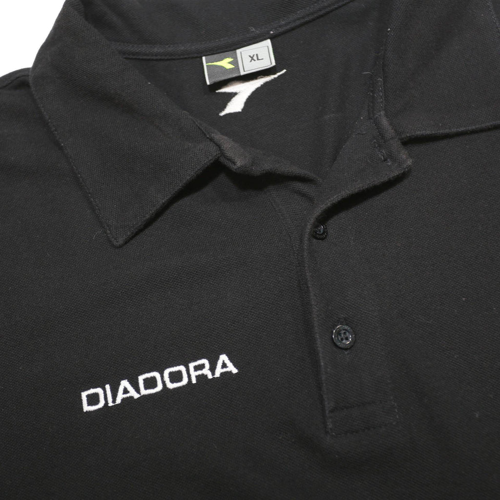 DIADORA Mens Black Polo Shirt XL Cotton Short Sleeve Plain Regular Fit Button