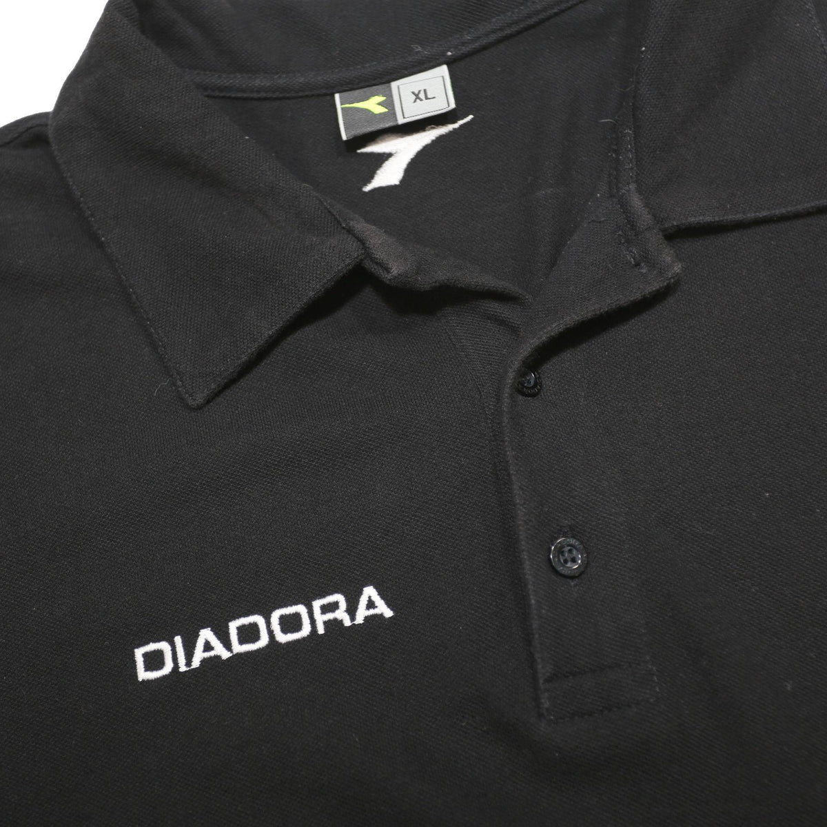 DIADORA Mens Black Polo Shirt XL Cotton Short Sleeve Plain Regular Fit Button