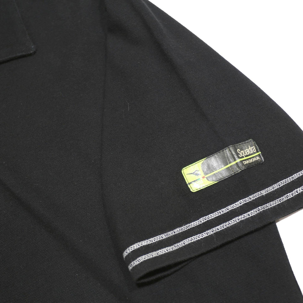 DIADORA Mens Black Polo Shirt XL Cotton Short Sleeve Plain Regular Fit Button