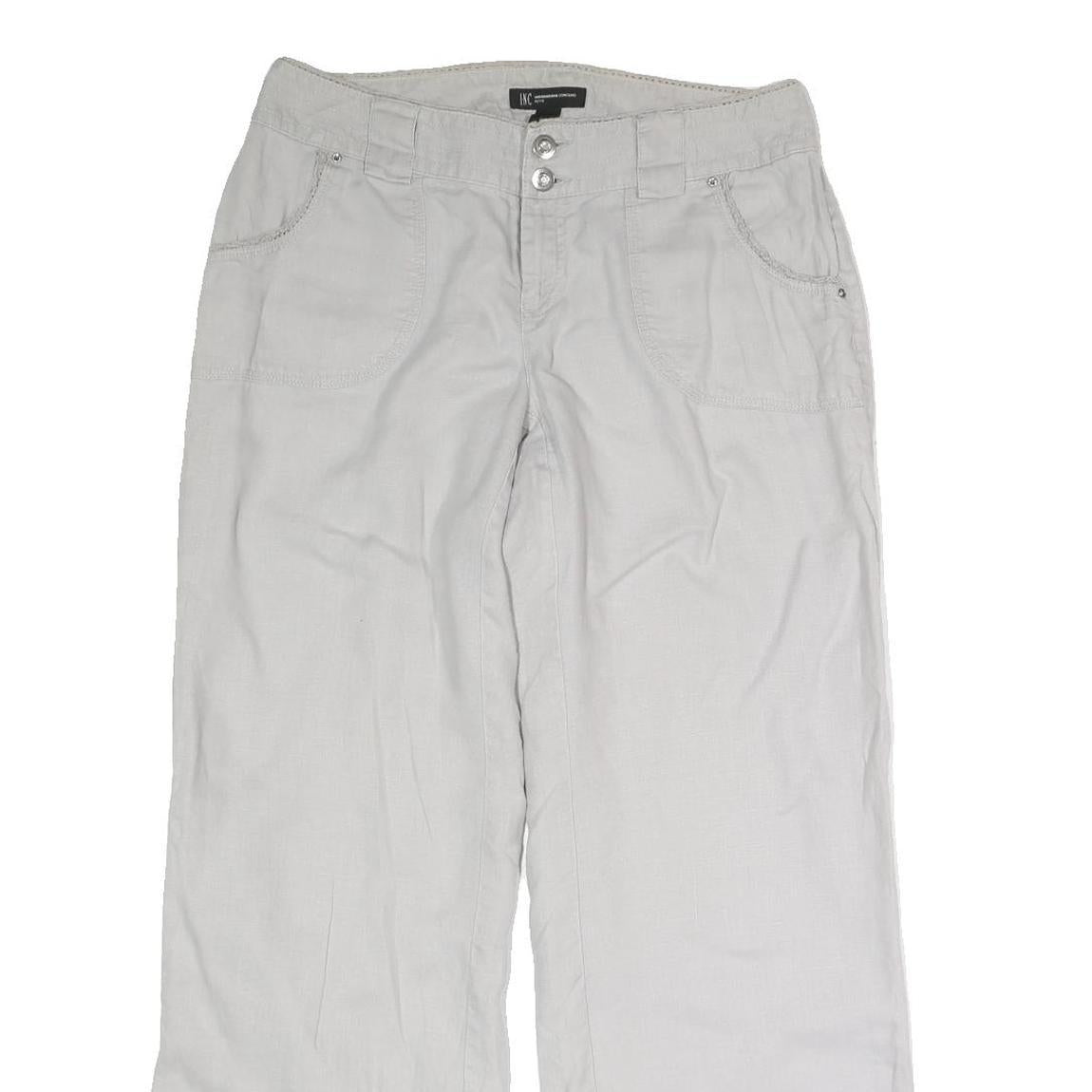 INC Womens Linen Relaxed Wide-Leg Trousers White W30 L29 Casual Summer Style