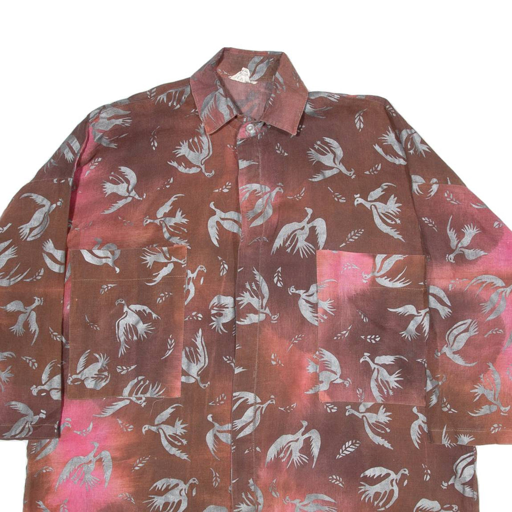 Mens Shirt Red Crazy Pattern 3/4 Sleeve