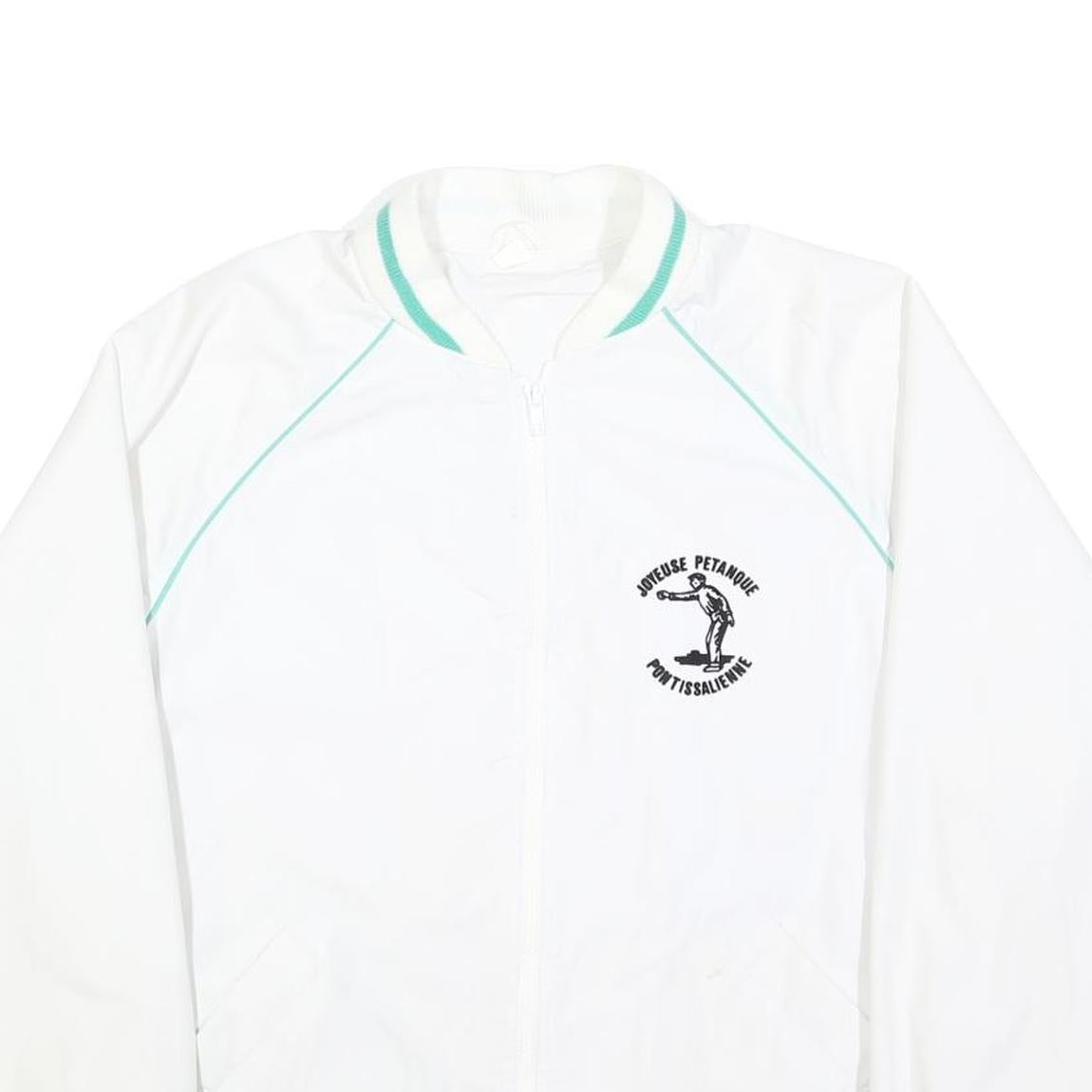 Mens White Green Trim Plain Jacket L Polyester Blend Zip Track Lightweight