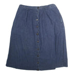 ROAMANS Womens Blue Cotton Blend Button Front Midi Denim Skirt M Elastic Waist