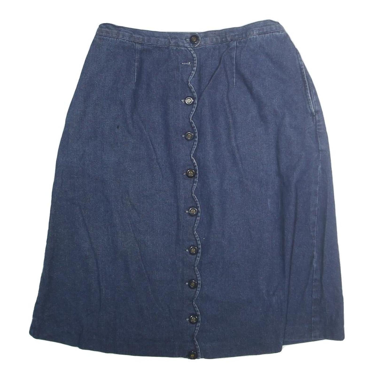 ROAMANS Womens Blue Cotton Blend Button Front Midi Denim Skirt M Elastic Waist