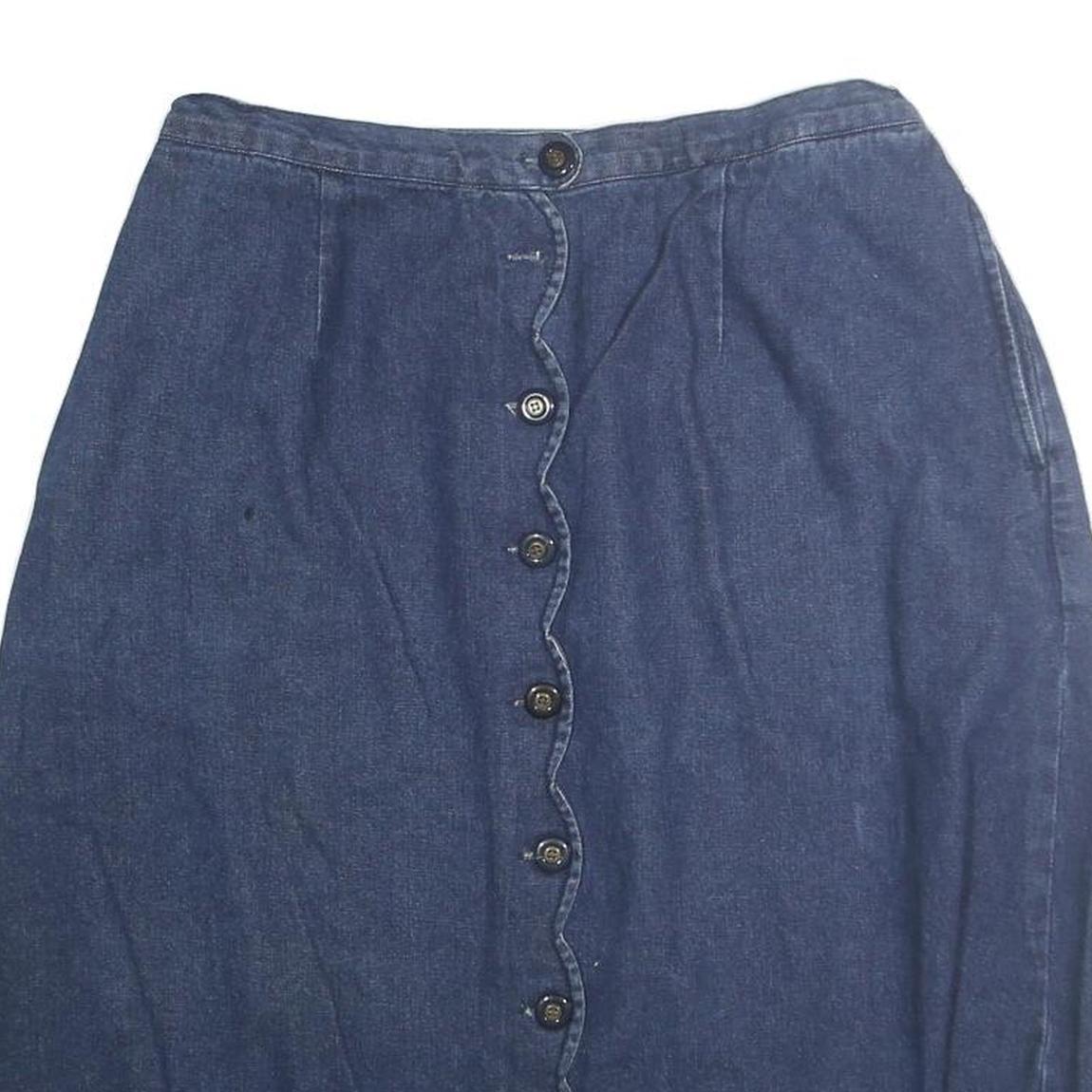 ROAMANS Womens Blue Cotton Blend Button Front Midi Denim Skirt M Elastic Waist