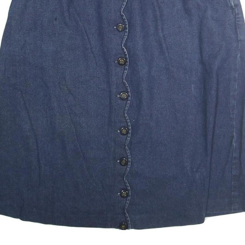 ROAMANS Womens Blue Cotton Blend Button Front Midi Denim Skirt M Elastic Waist
