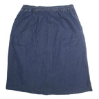 ROAMANS Womens Blue Cotton Blend Button Front Midi Denim Skirt M Elastic Waist