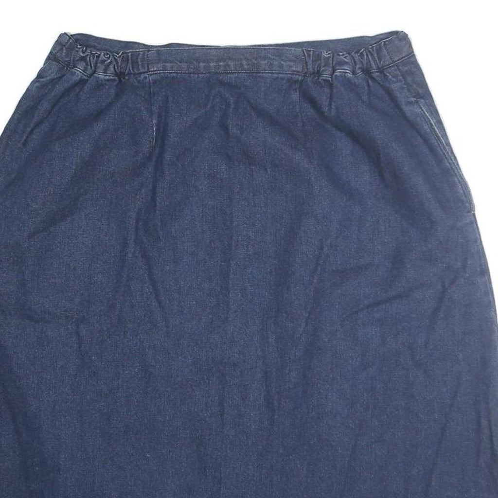ROAMANS Womens Blue Cotton Blend Button Front Midi Denim Skirt M Elastic Waist
