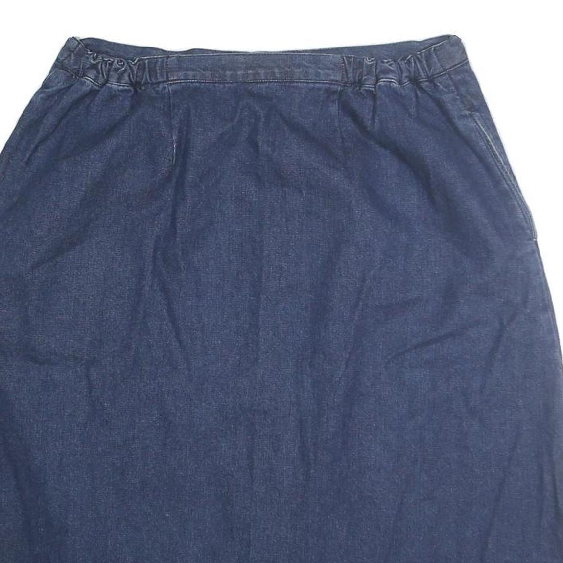 ROAMANS Womens Blue Cotton Blend Button Front Midi Denim Skirt M Elastic Waist