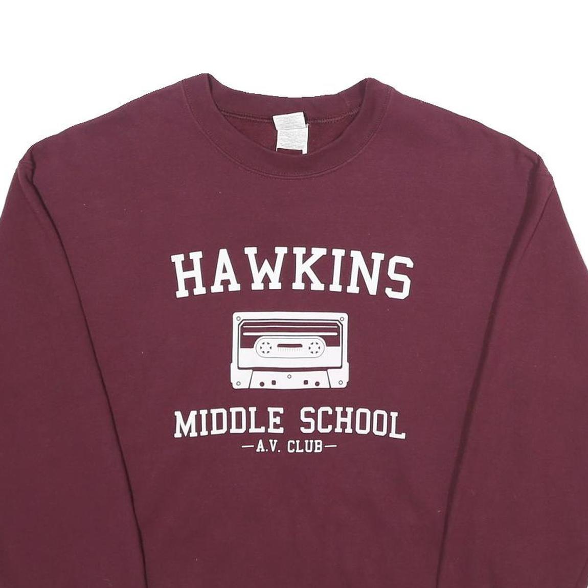 GILDAN Mens Maroon Hawkins Middle School A.V. Club Crew Neck M Sweatshirt