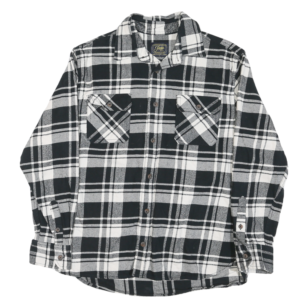 JACHS Mens Black & White Plaid Shirt L Cotton Blend Casual Long Sleeve Button