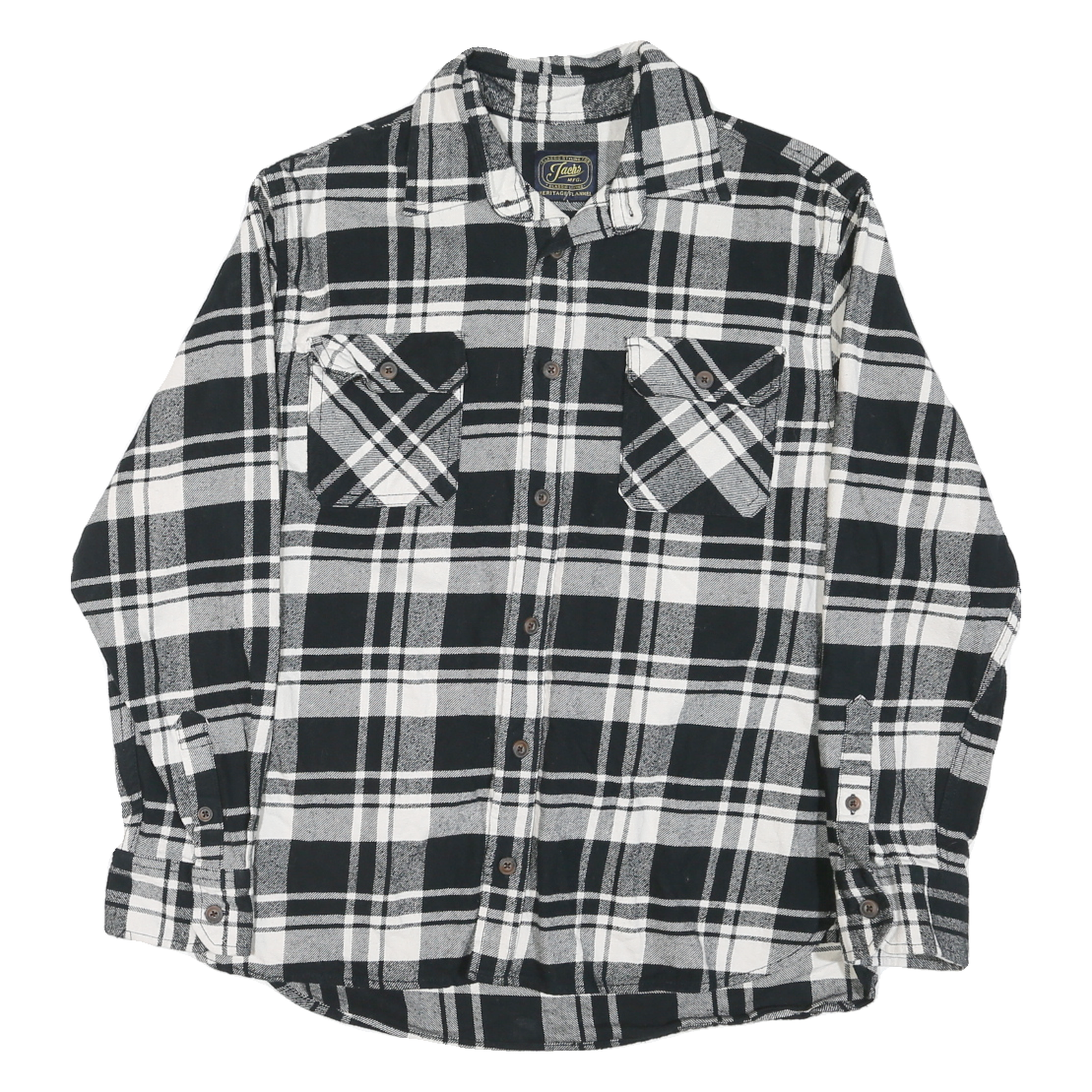 JACHS Mens Black & White Plaid Shirt L Cotton Blend Casual Long Sleeve Button