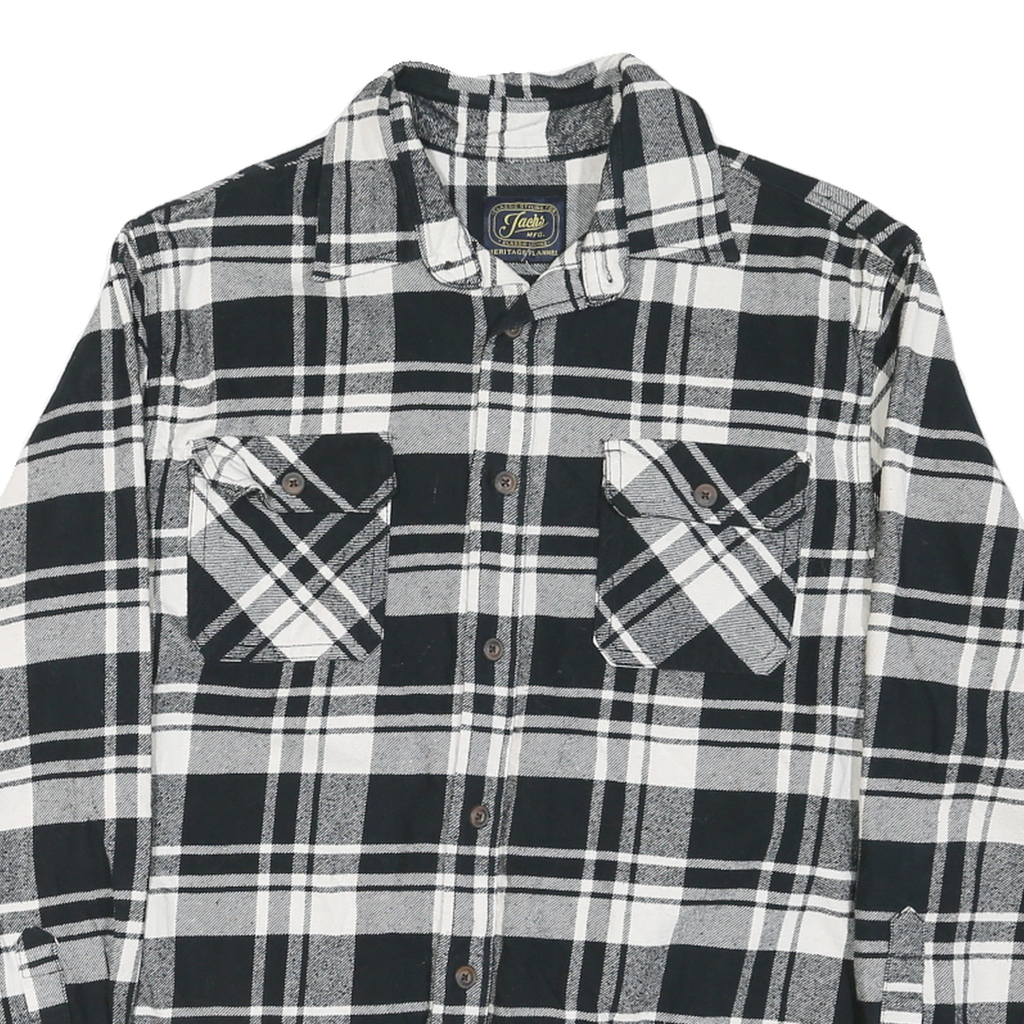 JACHS Mens Black & White Plaid Shirt L Cotton Blend Casual Long Sleeve Button