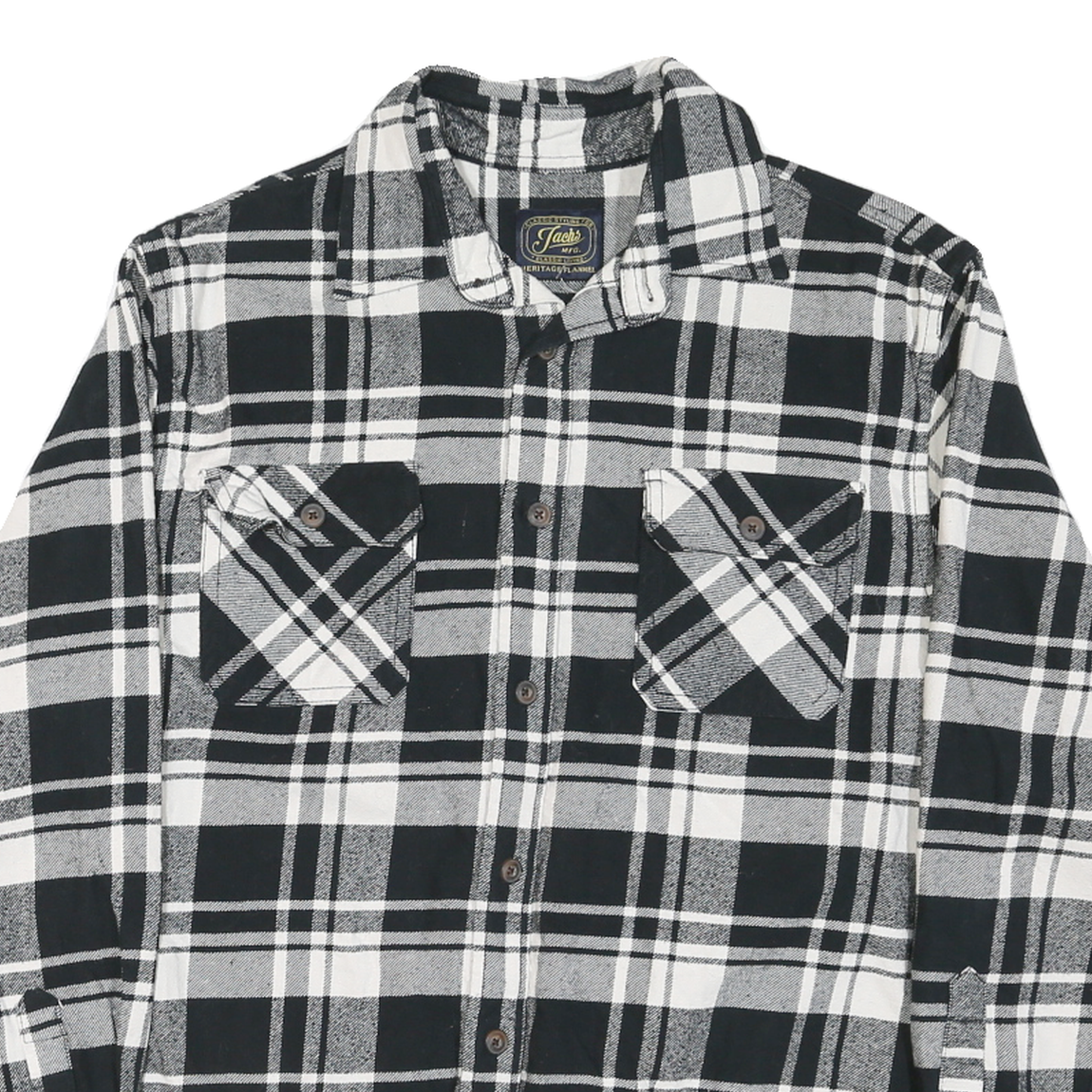 JACHS Mens Black & White Plaid Shirt L Cotton Blend Casual Long Sleeve Button