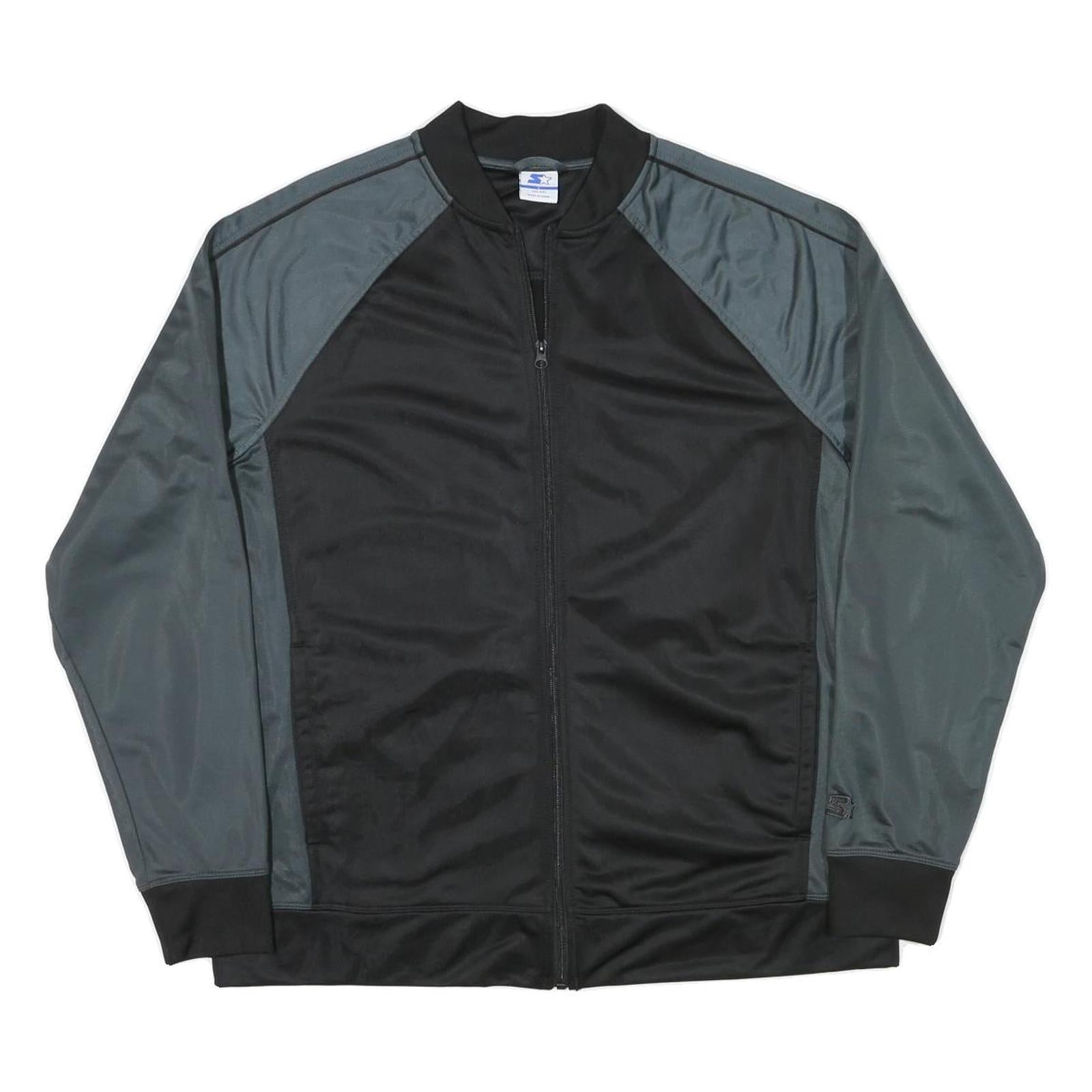STARTER Mens Black & Grey Bomber Jacket L Polyester Blend Zip Casual Sportswear