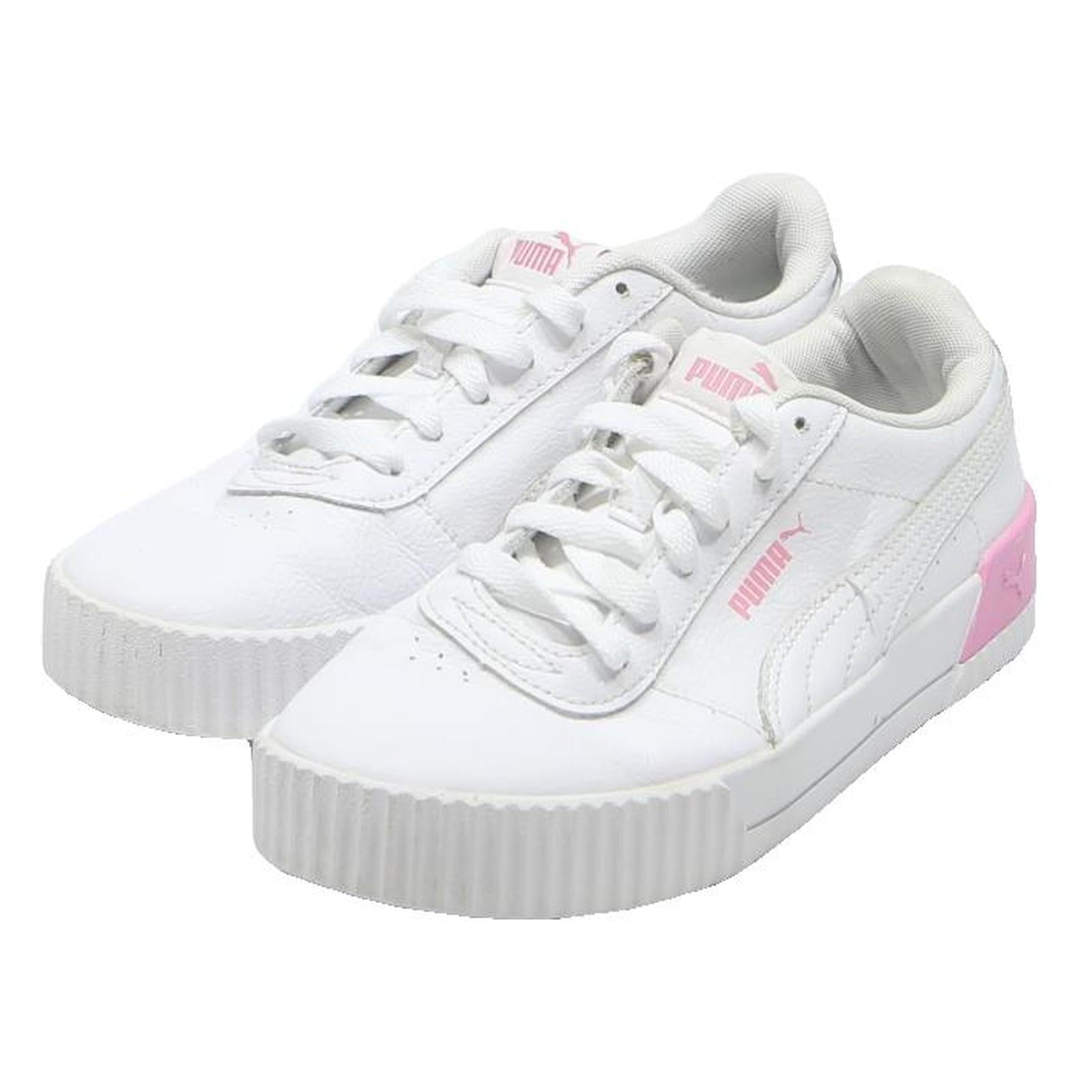 PUMA Carina Womens Lace-Up Trainers White & Pink Leather UK 4.5 Stylish Casual