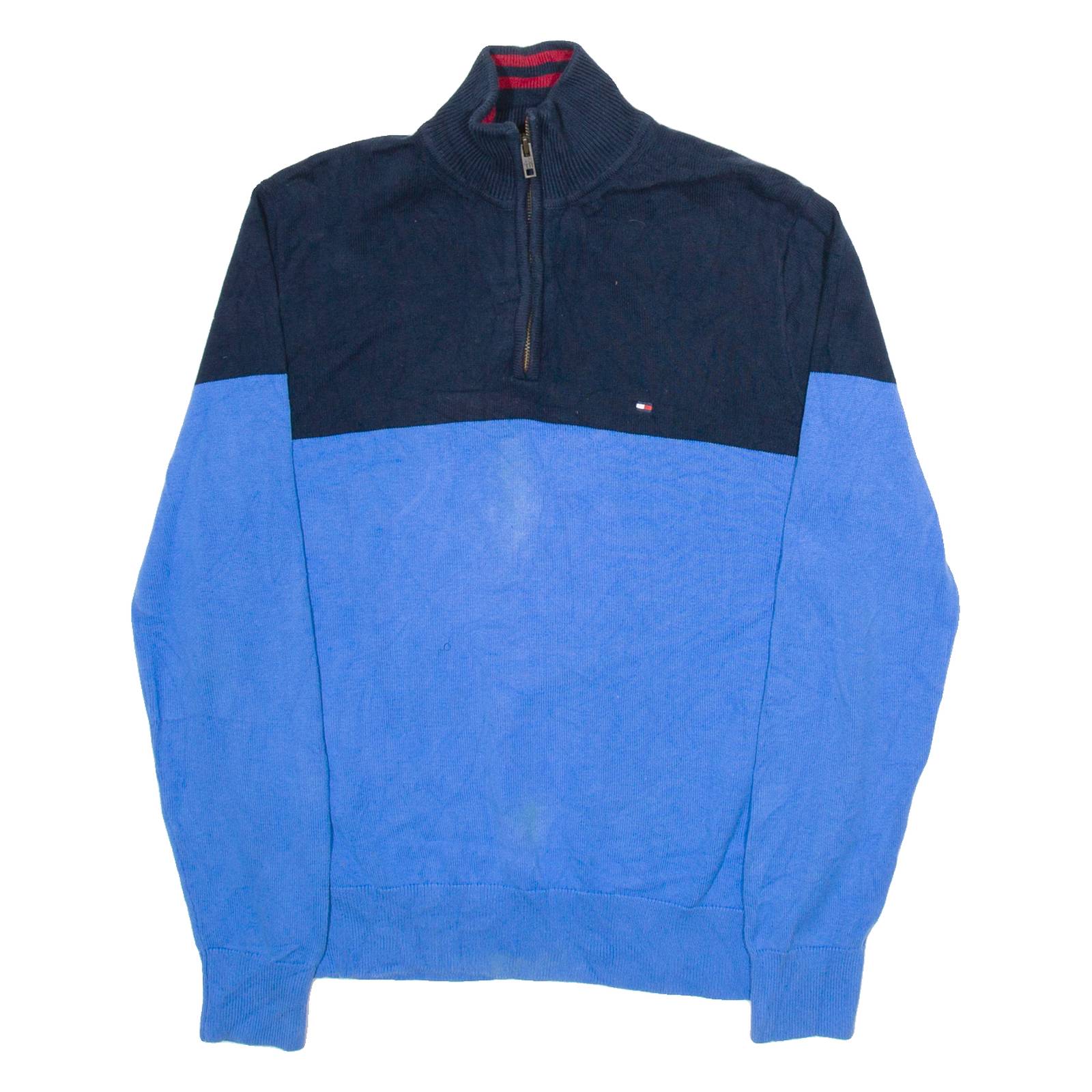 TOMMY HILFIGER Mens Jumper Blue 1/4 Zip Tight Knit M