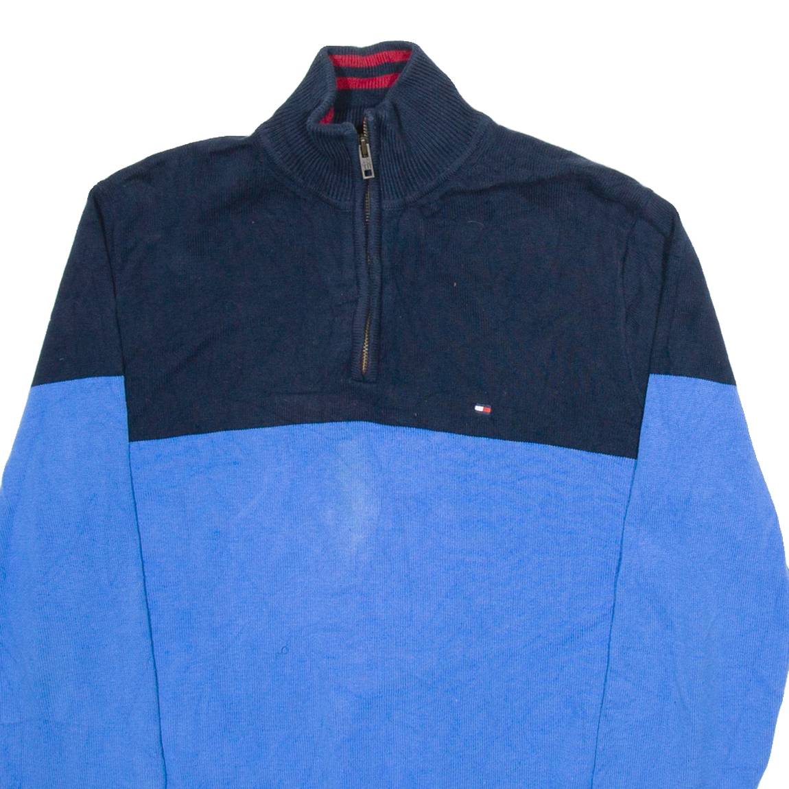 TOMMY HILFIGER Mens Jumper Blue 1/4 Zip Tight Knit M
