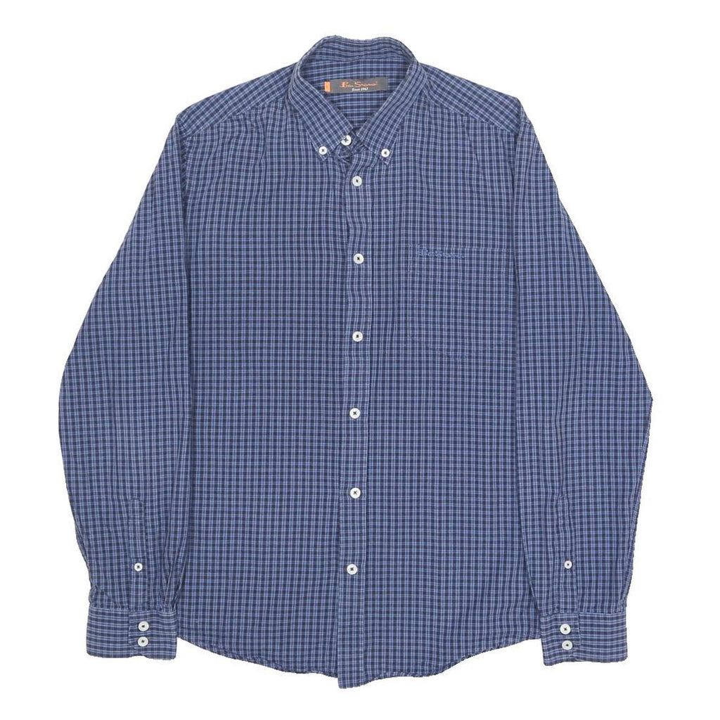 BEN SHERMAN Mens Blue Check Shirt S Button-Down Collar Long Sleeve Cotton