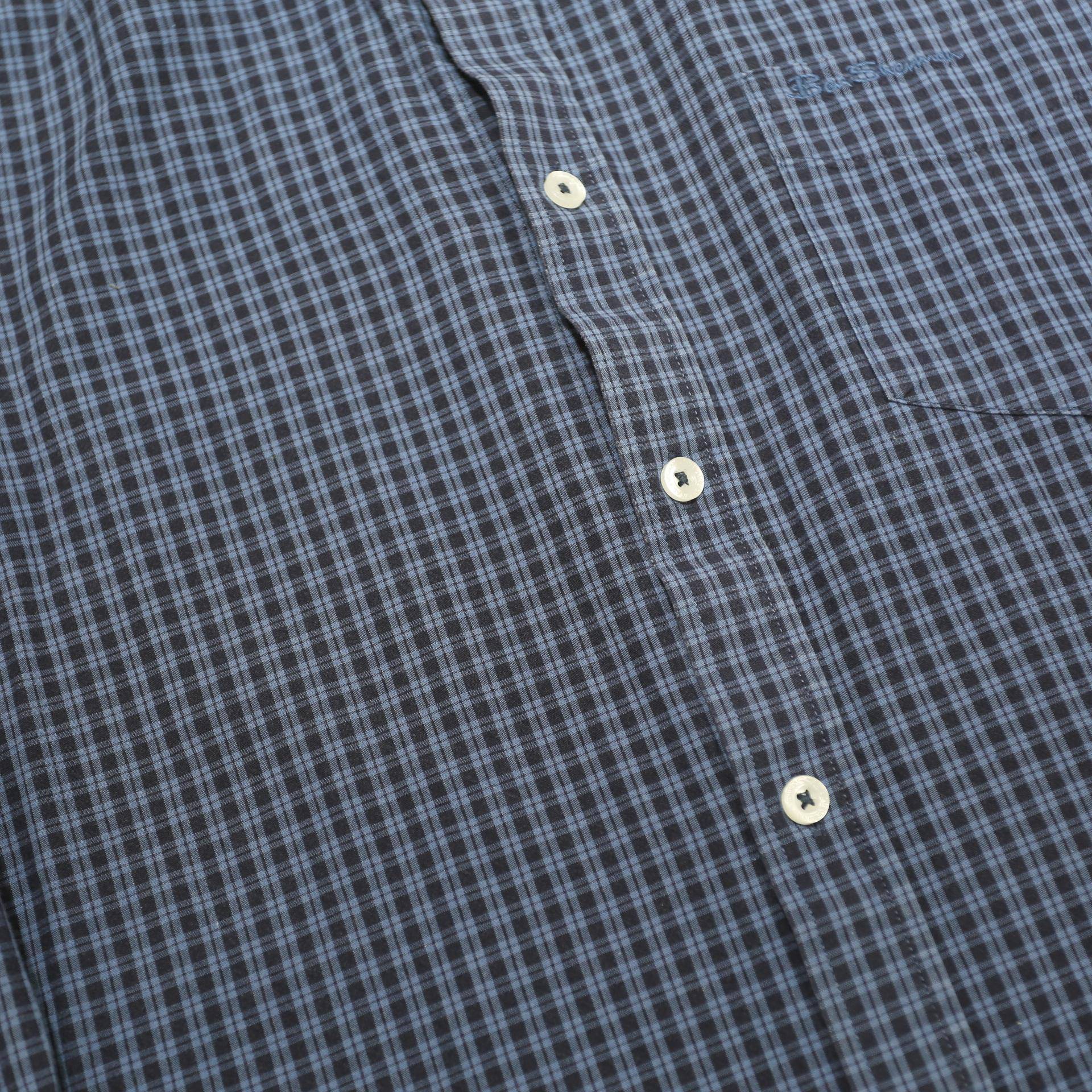 BEN SHERMAN Mens Blue Check Shirt S Button-Down Collar Long Sleeve Cotton