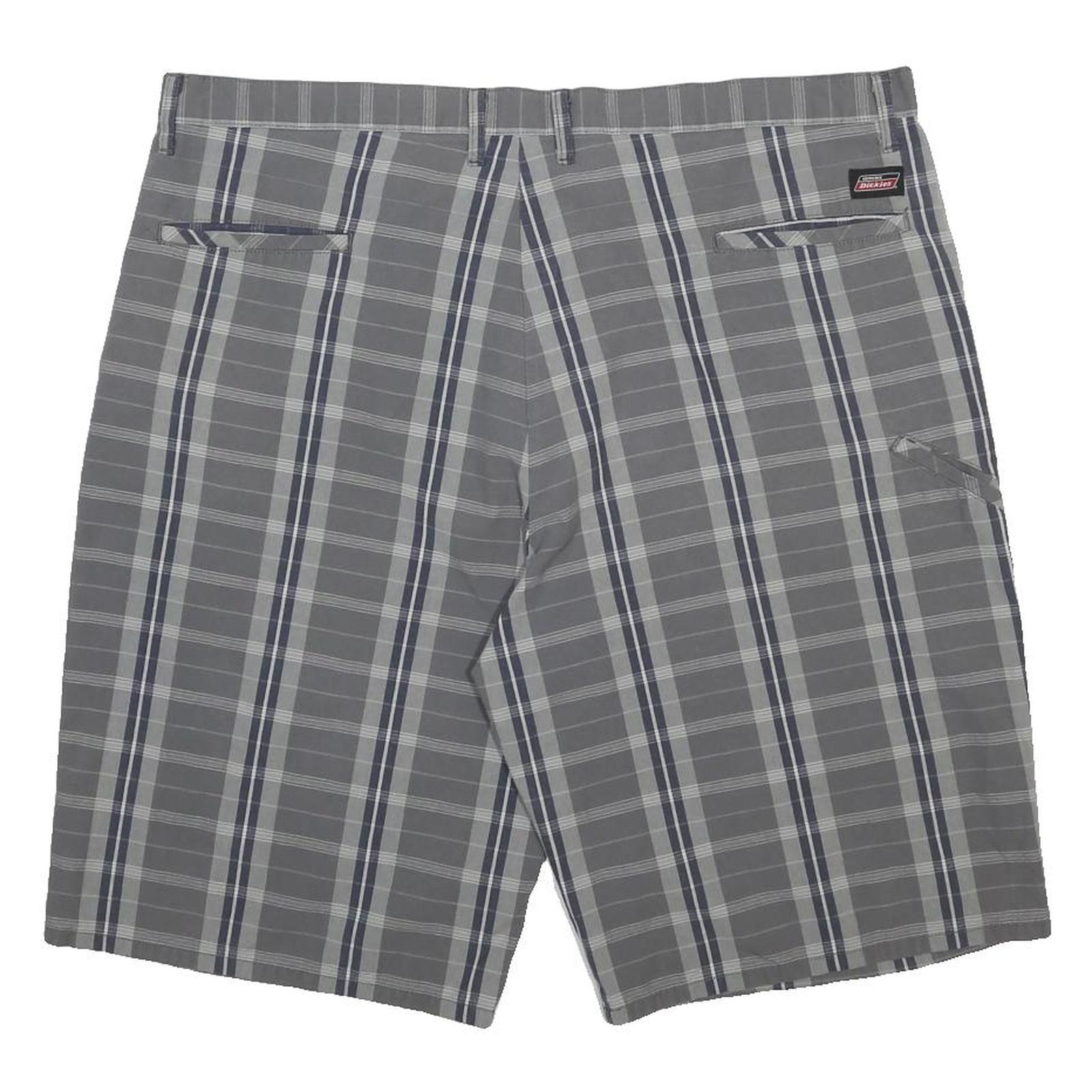DICKIES Mens Grey Check Casual Shorts 2XL W42 Cotton Blend Button Closure