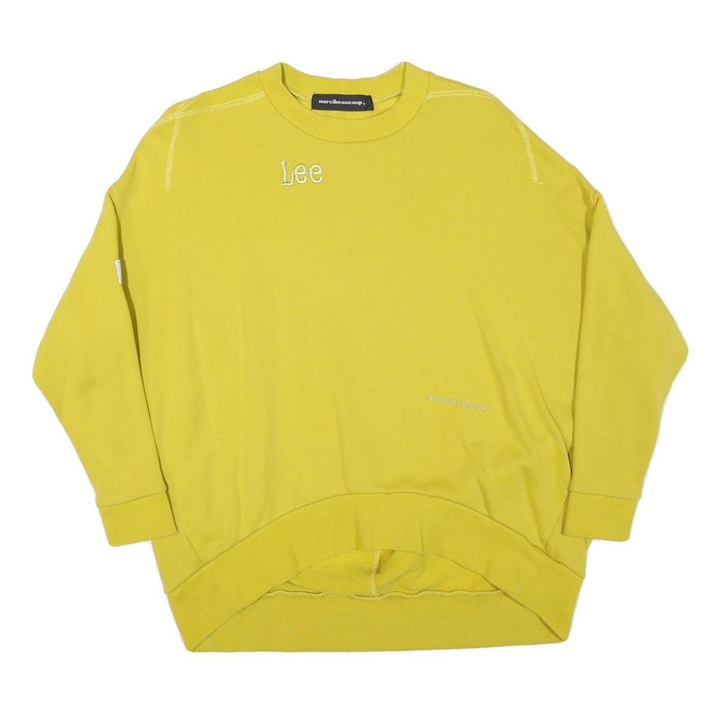 LEE Womens Yellow Cotton Blend Sweatshirt L Crew Neck Casual Pullover