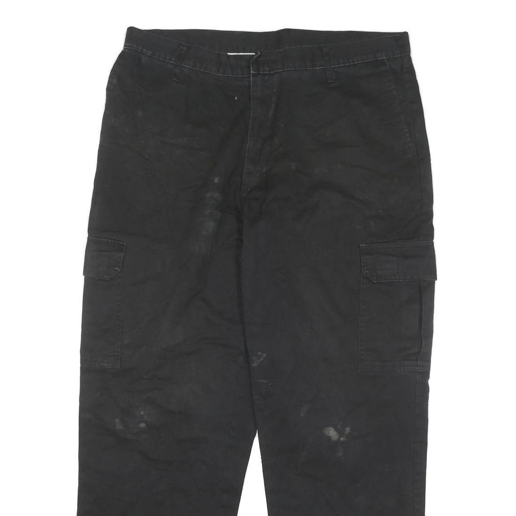DICKIES Mens Black Cotton Blend Relaxed Cargo Trousers W36 L30 Workwear Durable