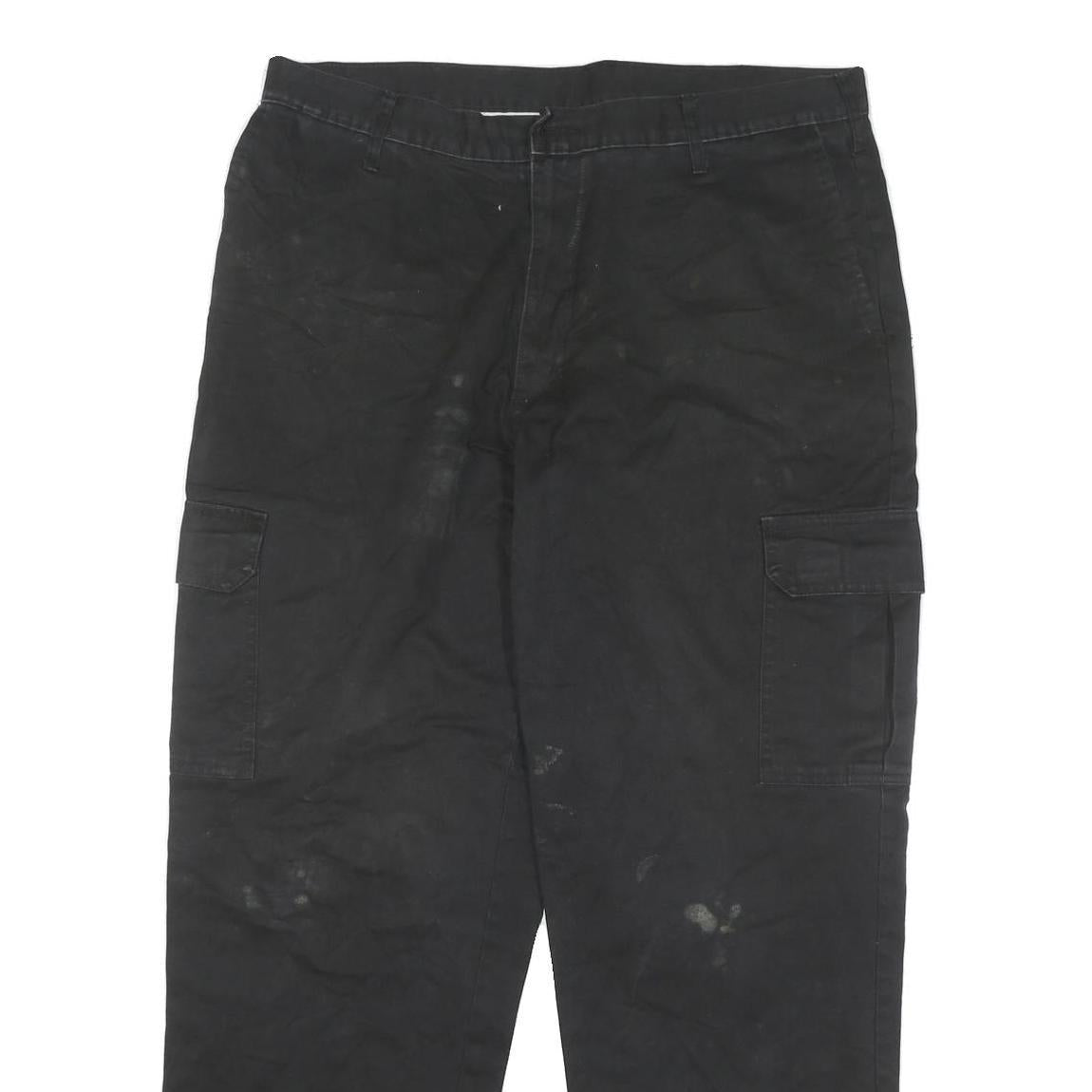 DICKIES Mens Black Cotton Blend Relaxed Cargo Trousers W36 L30 Workwear Durable