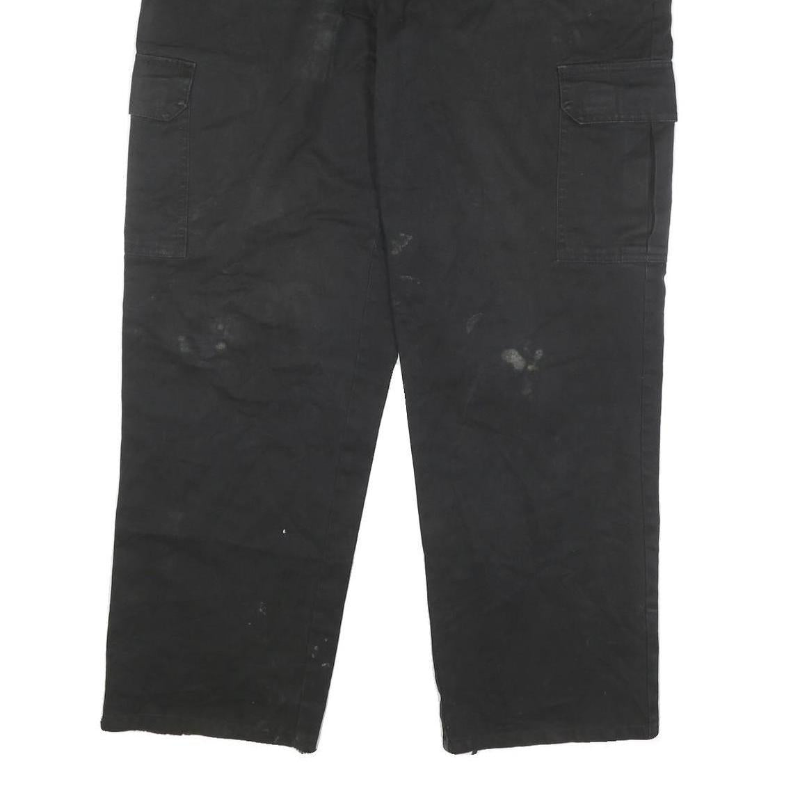 DICKIES Mens Black Cotton Blend Relaxed Cargo Trousers W36 L30 Workwear Durable