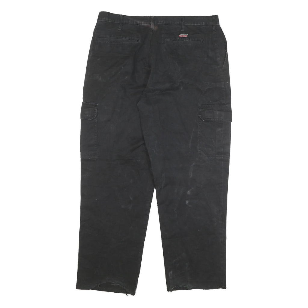 DICKIES Mens Black Cotton Blend Relaxed Cargo Trousers W36 L30 Workwear Durable