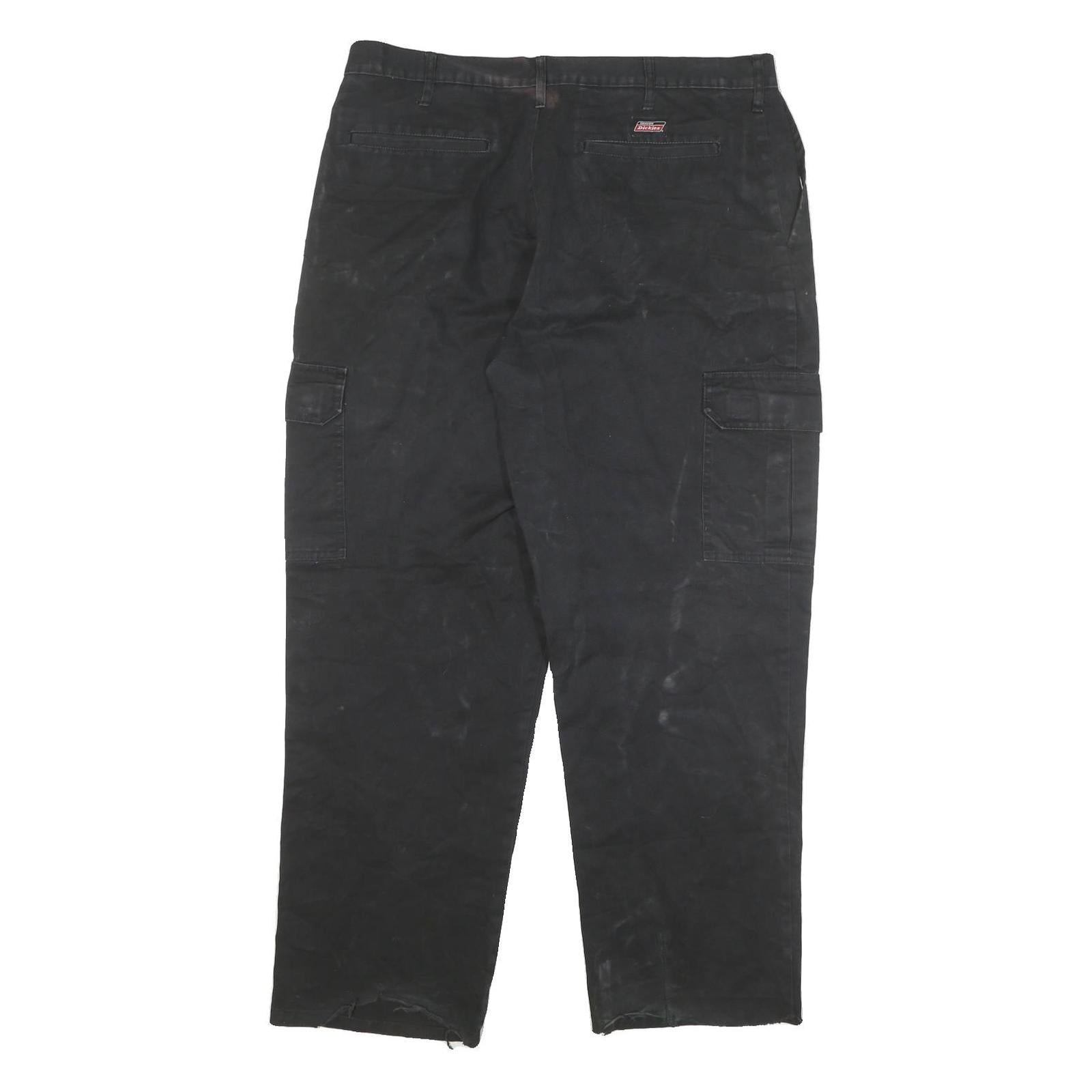 DICKIES Mens Black Cotton Blend Relaxed Cargo Trousers W36 L30 Workwear Durable