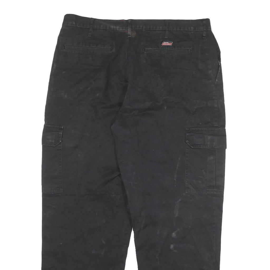 DICKIES Mens Black Cotton Blend Relaxed Cargo Trousers W36 L30 Workwear Durable