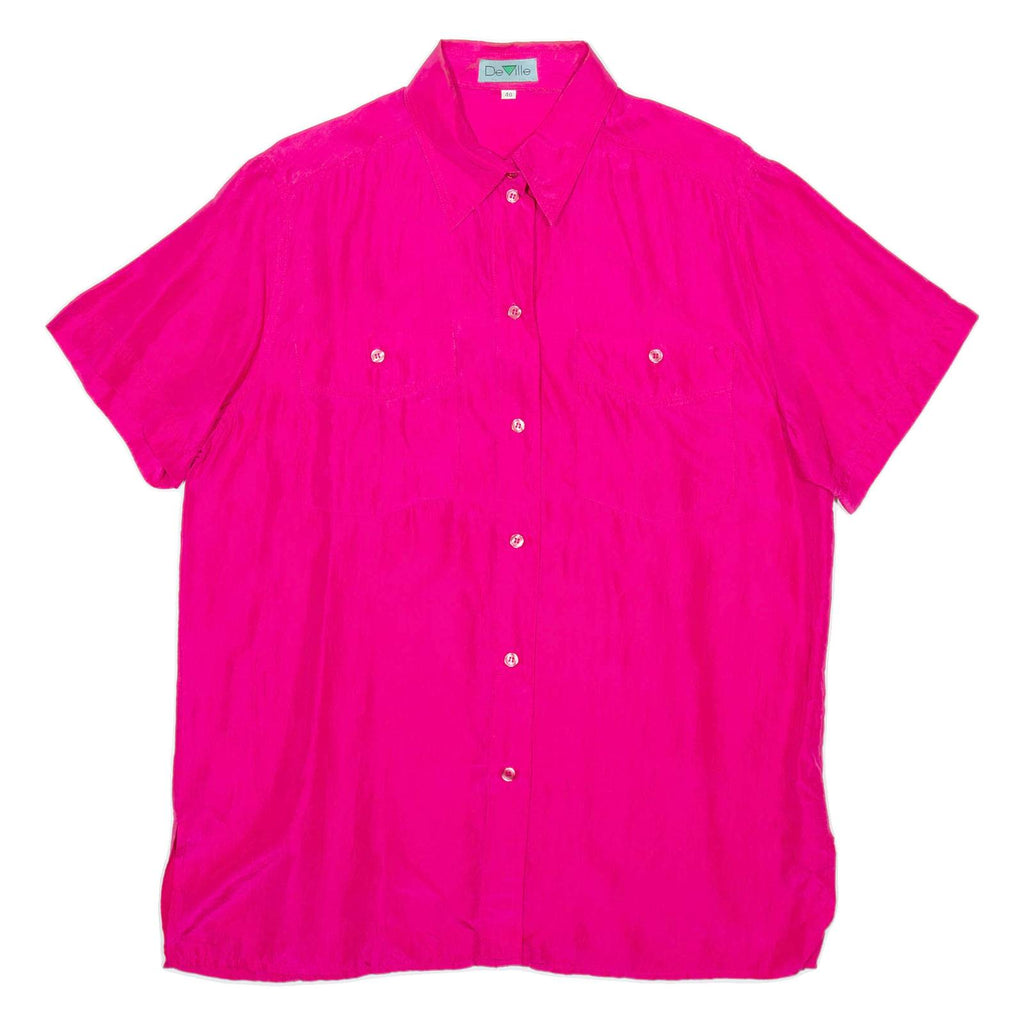 DEVILLE Womens Plain Shirt Pink Faux Silk S