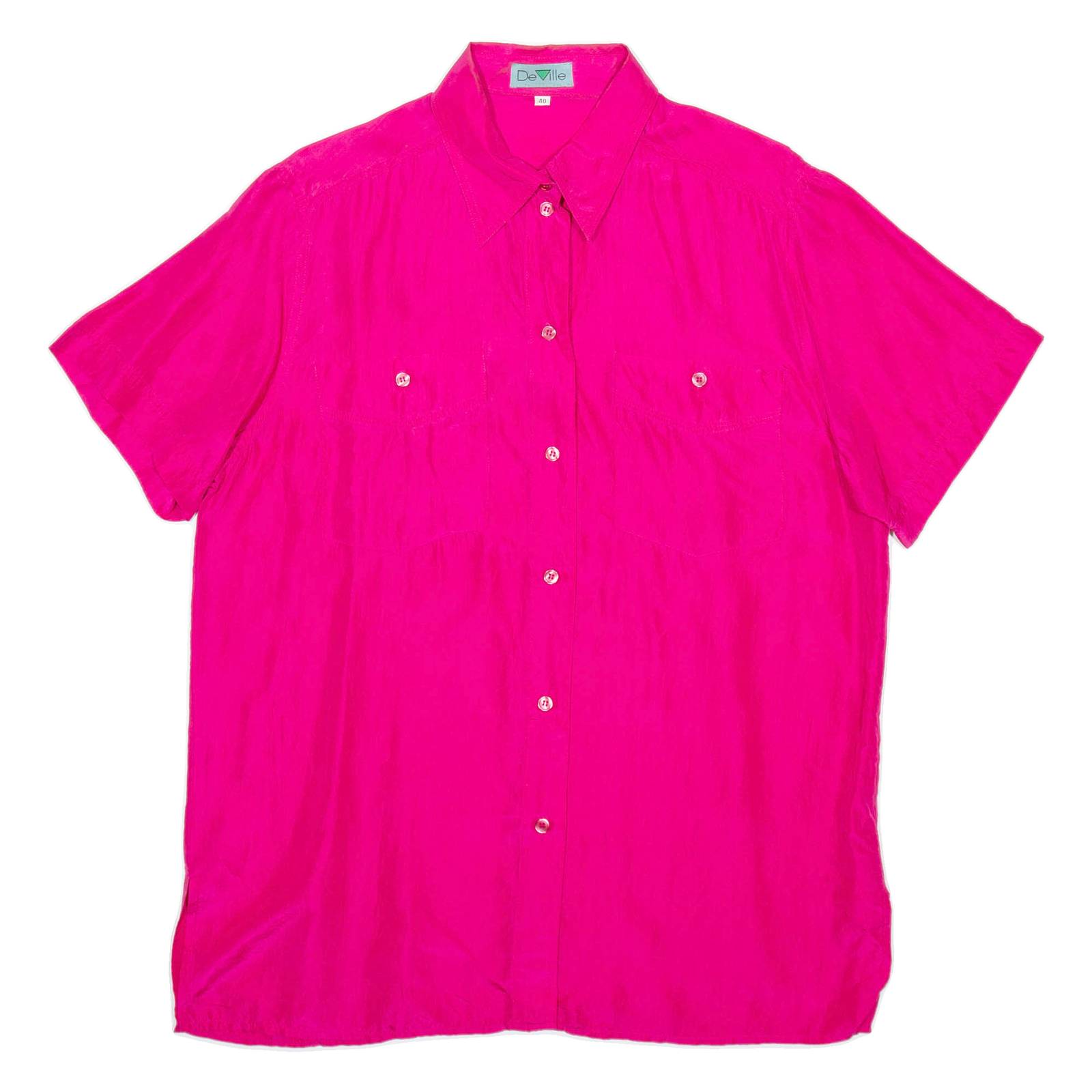 DEVILLE Womens Plain Shirt Pink Faux Silk S
