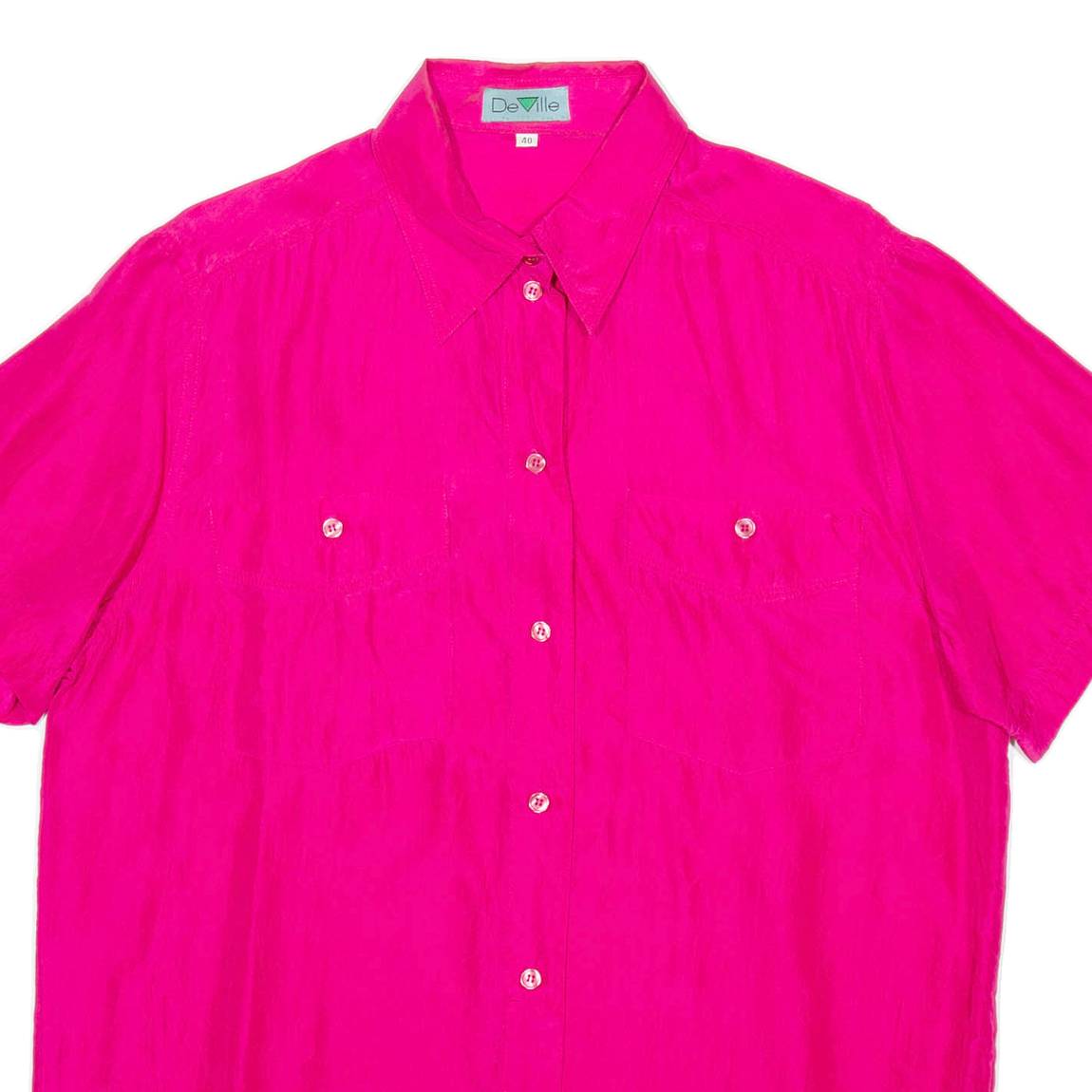 DEVILLE Womens Plain Shirt Pink Faux Silk S