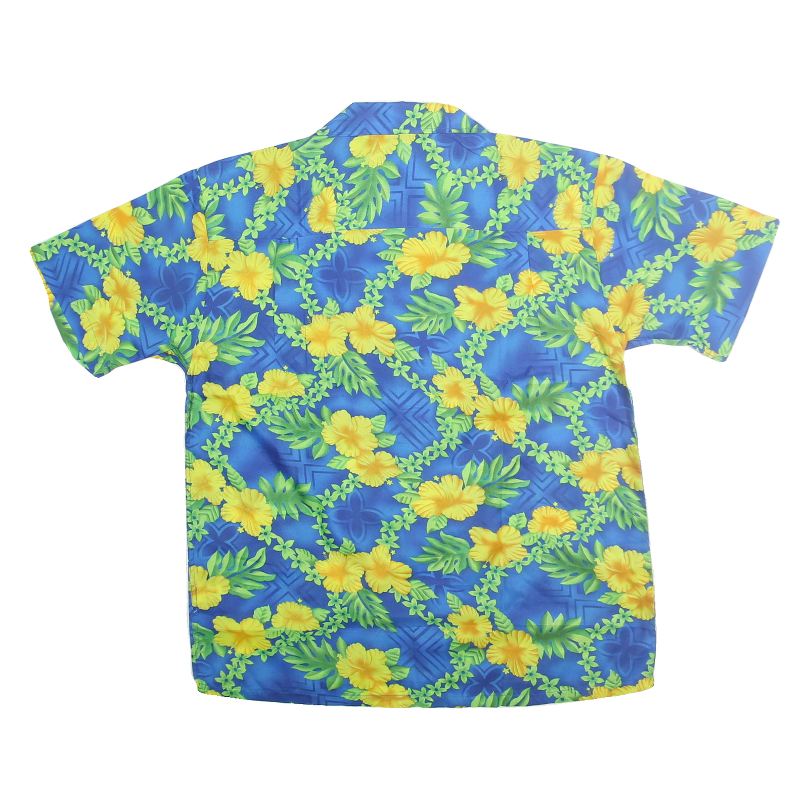 ROUNDY BAY Mens Blue & Yellow Hawaiian Shirt M Summer Vacation Beach Casual