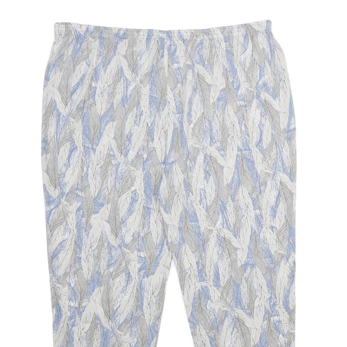 Womens Relaxed White & Light Blue Printed Casual Trousers W38 L27