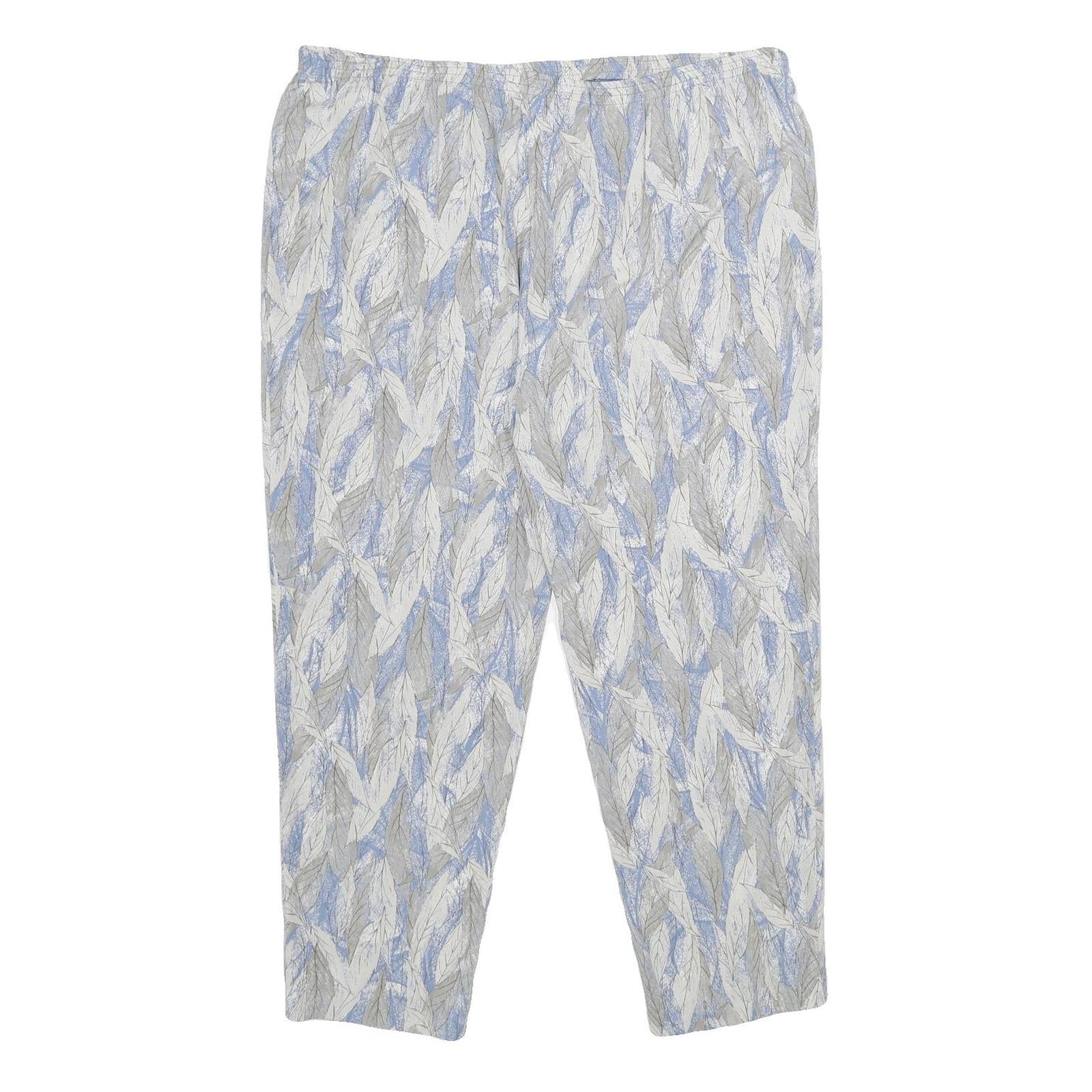 Womens Relaxed White & Light Blue Printed Casual Trousers W38 L27