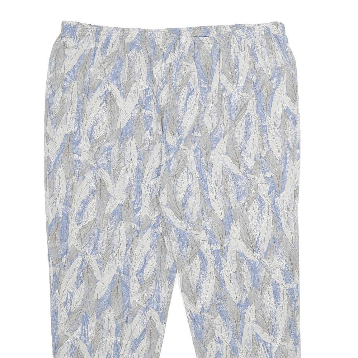 Womens Relaxed White & Light Blue Printed Casual Trousers W38 L27