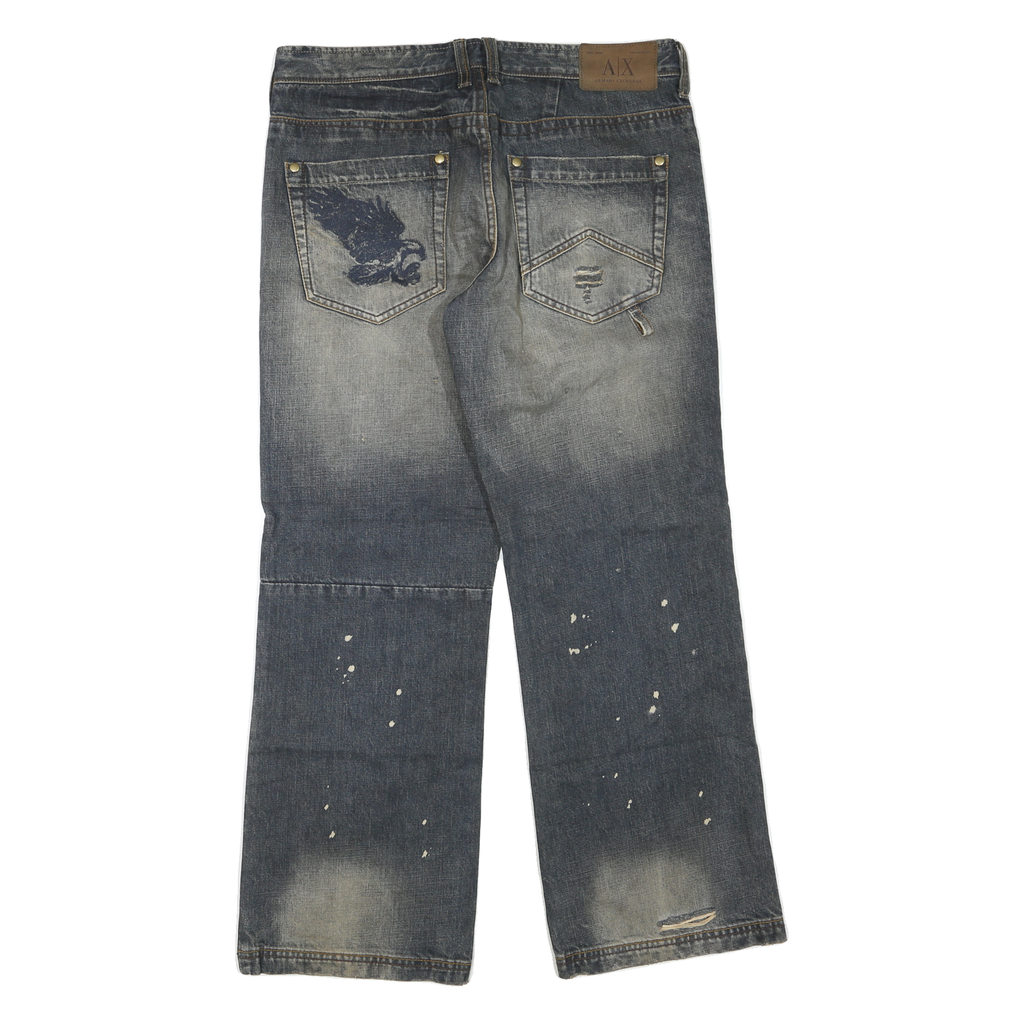 ARMANI EXCHANGE Mens Jeans Blue Regular Straight Denim Medium W34 L30 Distressed