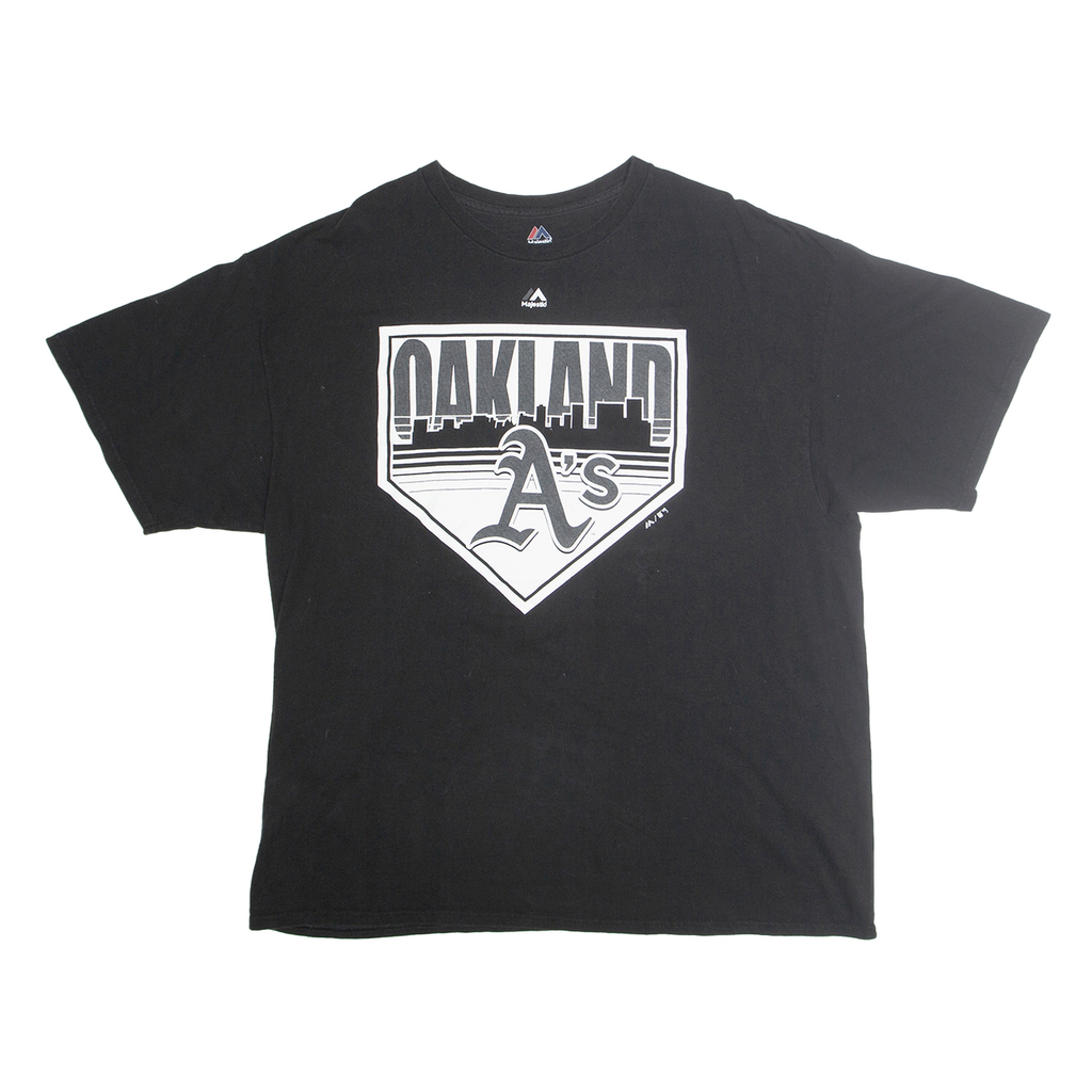 MAJESTIC Mens Black Oakland As T-Shirt 2XL Short Sleeve Crew Neck Cotton Blend