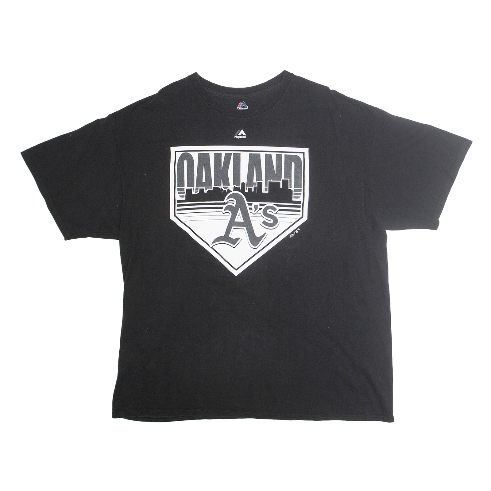 MAJESTIC Mens Black Oakland As T-Shirt 2XL Short Sleeve Crew Neck Cotton Blend