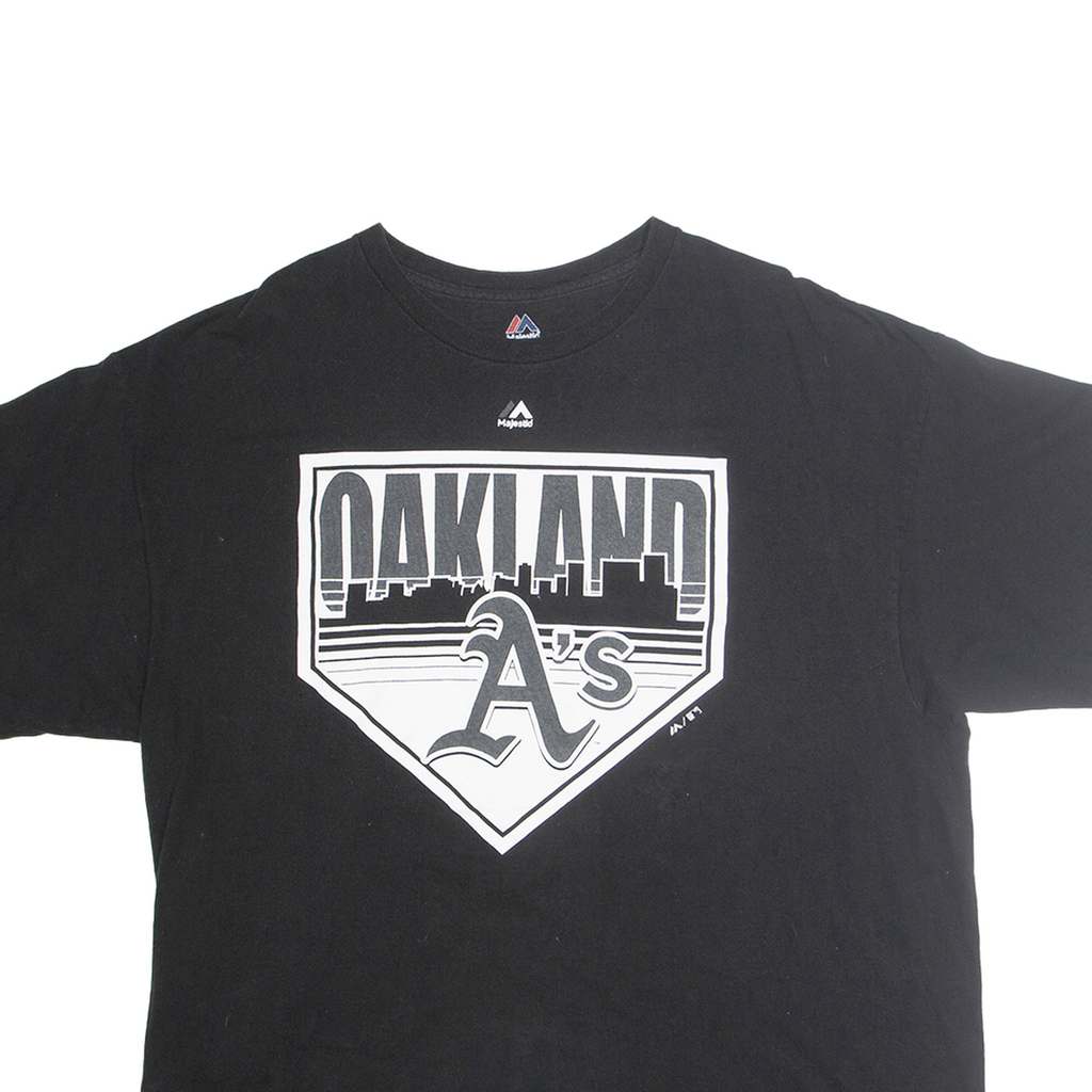 MAJESTIC Mens Black Oakland As T-Shirt 2XL Short Sleeve Crew Neck Cotton Blend