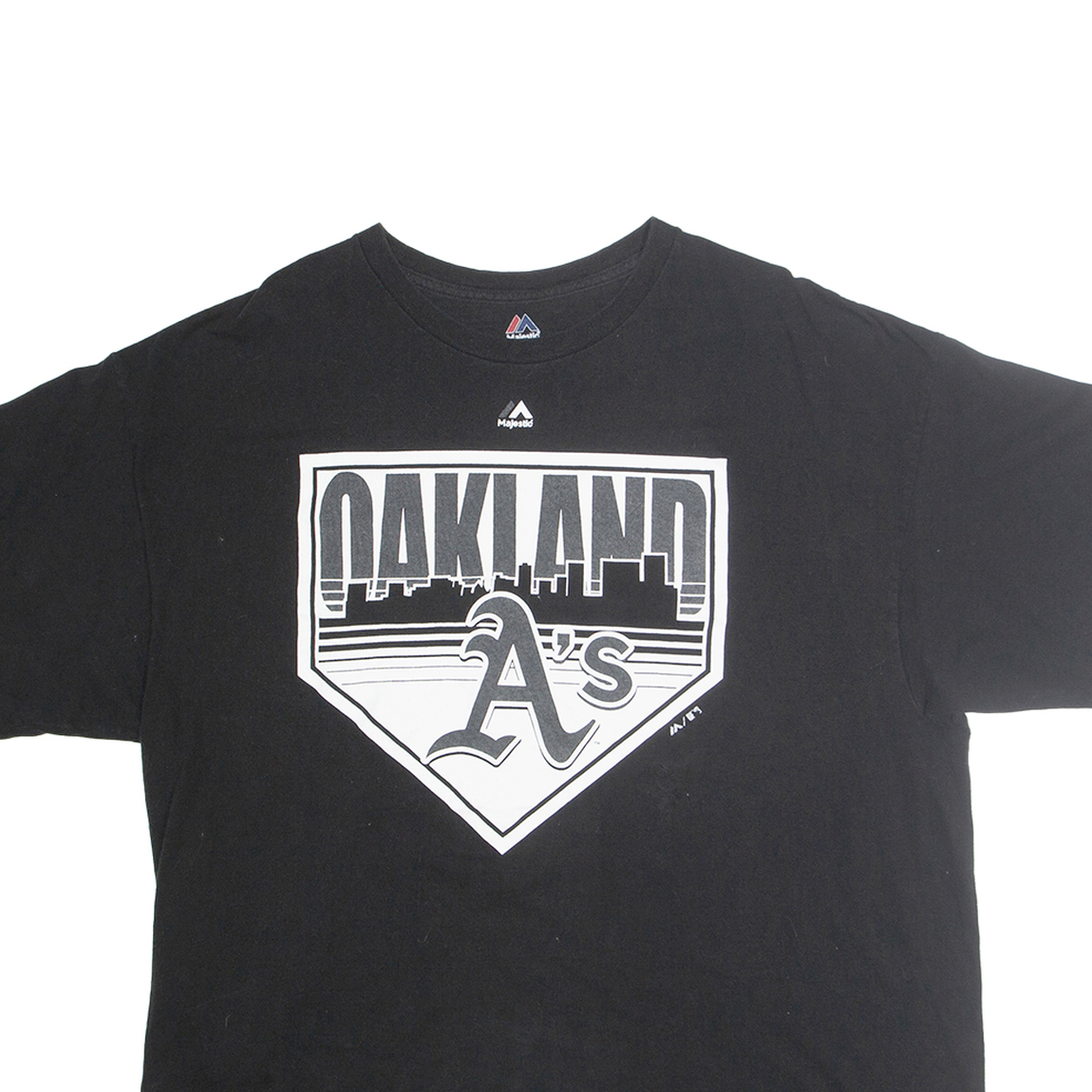 MAJESTIC Mens Black Oakland As T-Shirt 2XL Short Sleeve Crew Neck Cotton Blend