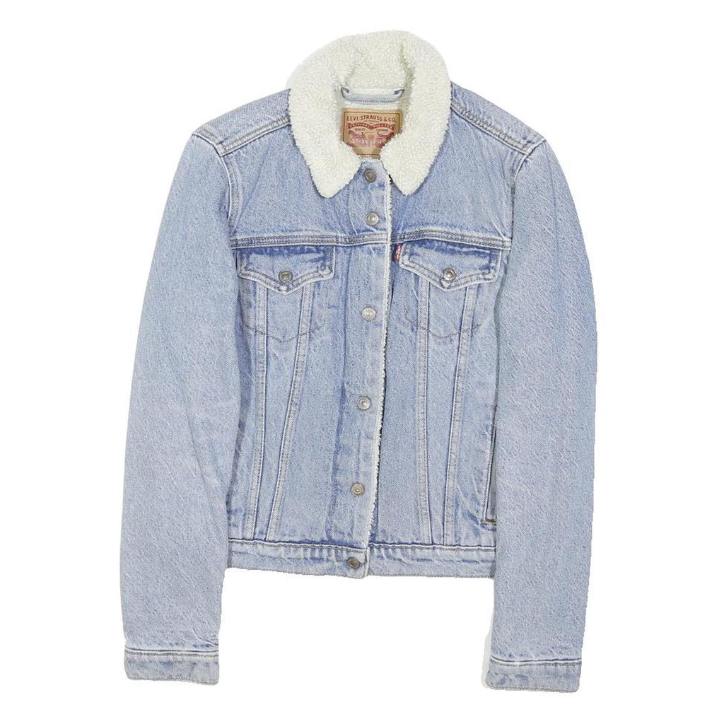 LEVI'S Womens Blue Denim Sherpa Collar Jacket S Cotton Blend Button Casual