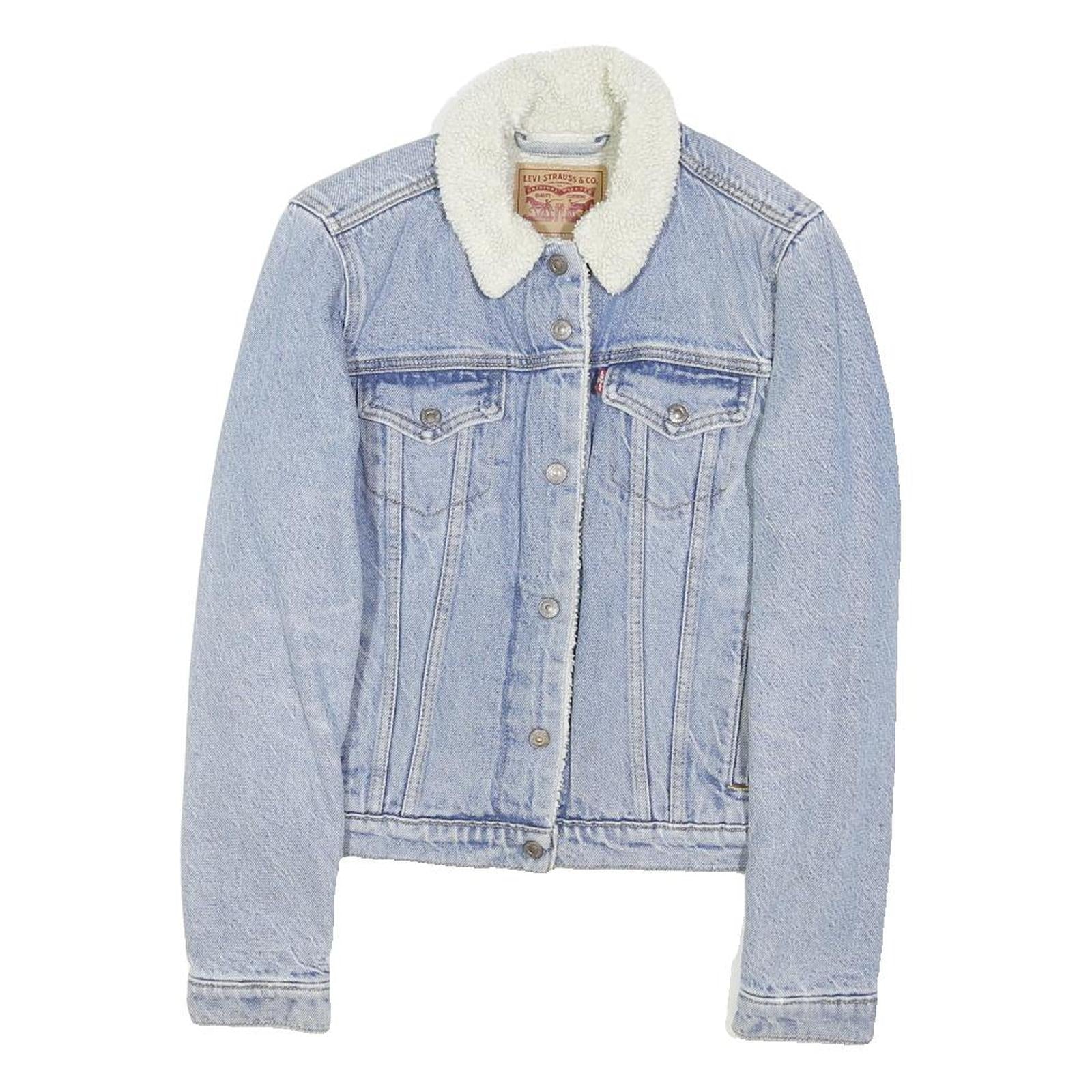 LEVI'S Womens Blue Denim Sherpa Collar Jacket S Cotton Blend Button Casual