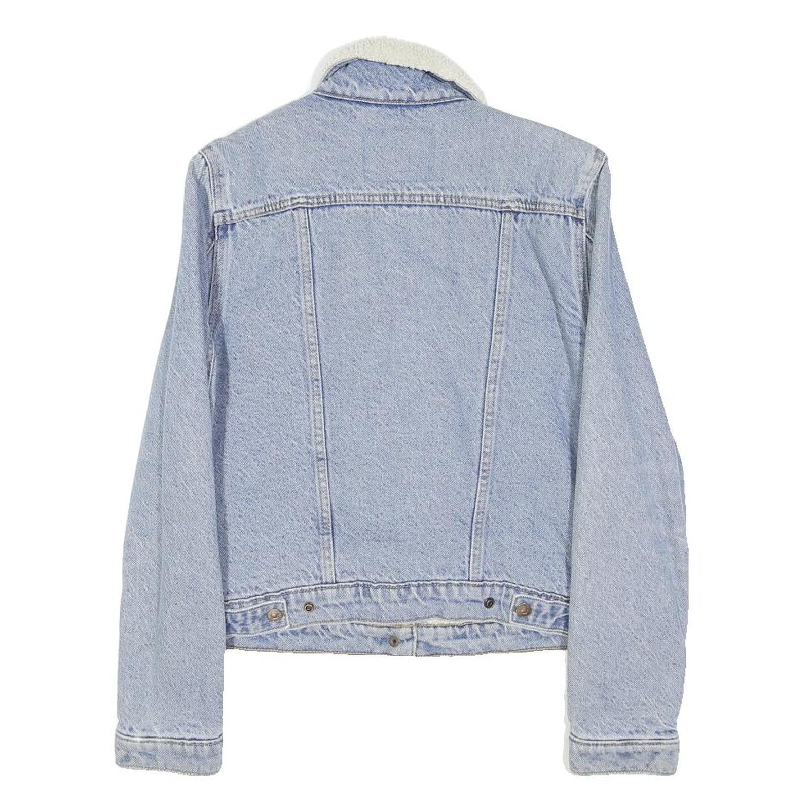 LEVI'S Womens Blue Denim Sherpa Collar Jacket S Cotton Blend Button Casual