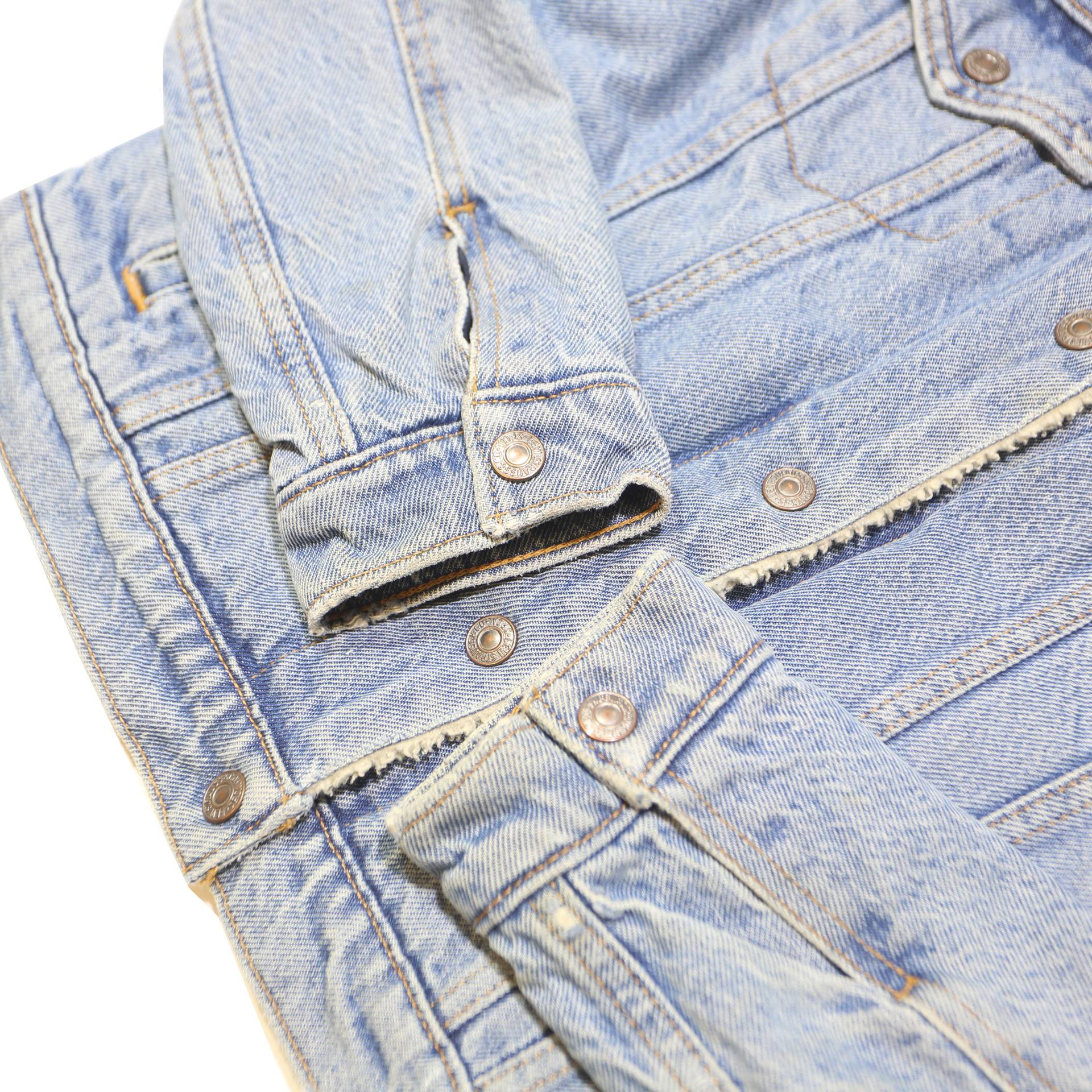 LEVI'S Womens Blue Denim Sherpa Collar Jacket S Cotton Blend Button Casual