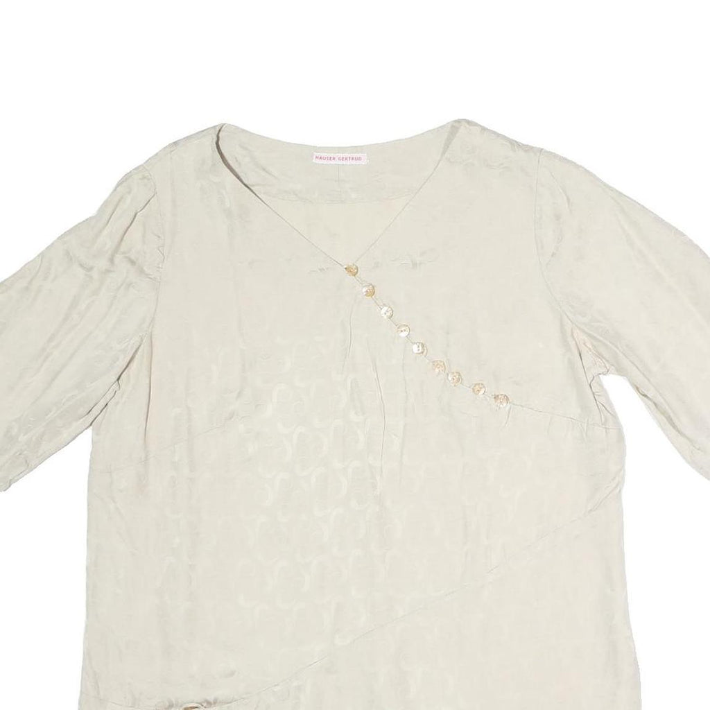 GERTRUD Womens Cream Printed Top Short Sleeve V Neck M Elegant Button Detail